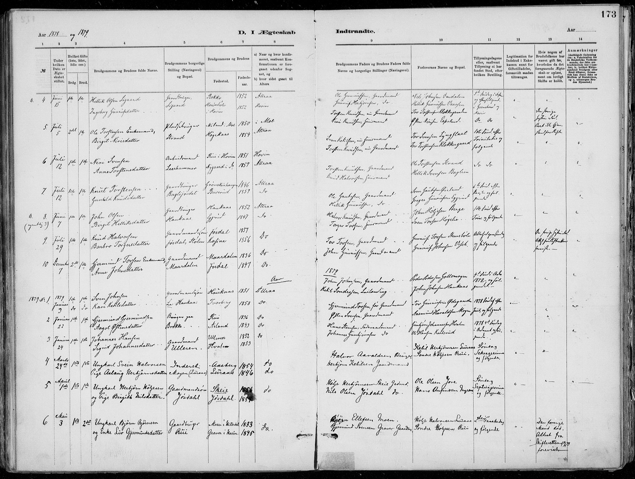 Tinn kirkebøker, AV/SAKO-A-308/F/Fa/L0007: Ministerialbok nr. I 7, 1878-1922, s. 173