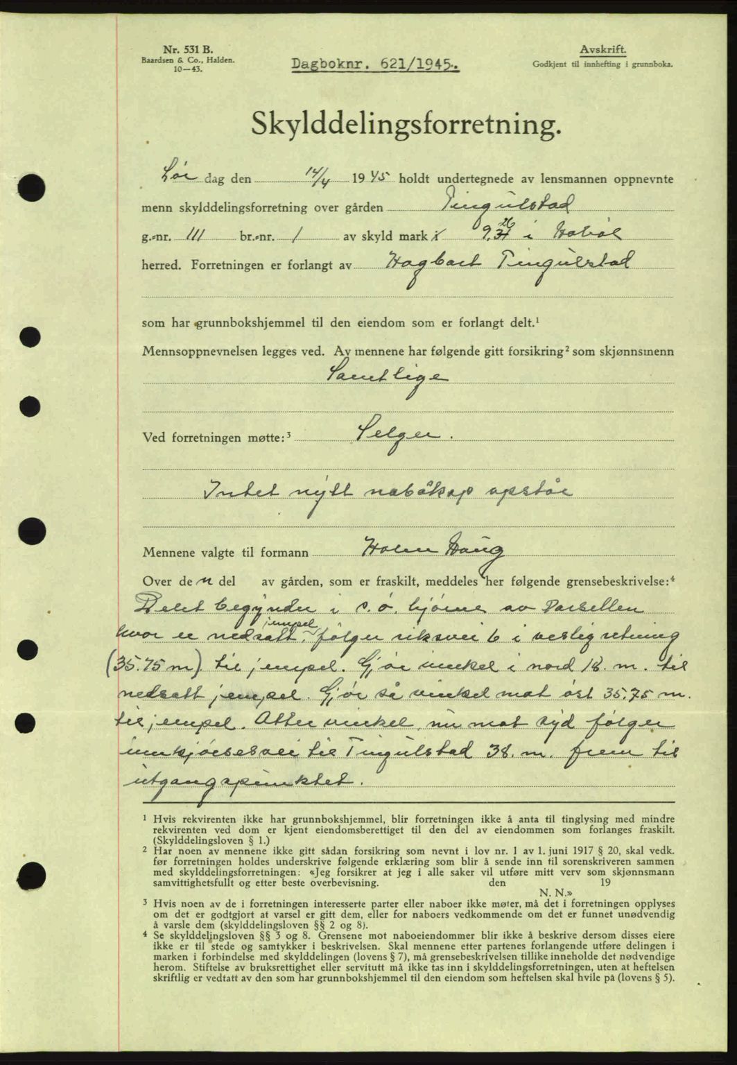 Moss sorenskriveri, SAO/A-10168: Pantebok nr. A13, 1944-1945, Dagboknr: 621/1945