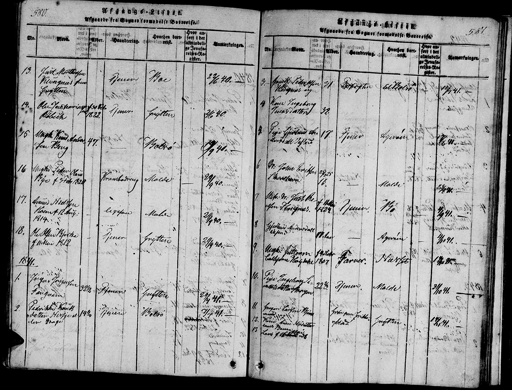 Ministerialprotokoller, klokkerbøker og fødselsregistre - Møre og Romsdal, AV/SAT-A-1454/547/L0602: Ministerialbok nr. 547A04, 1818-1845, s. 580-581