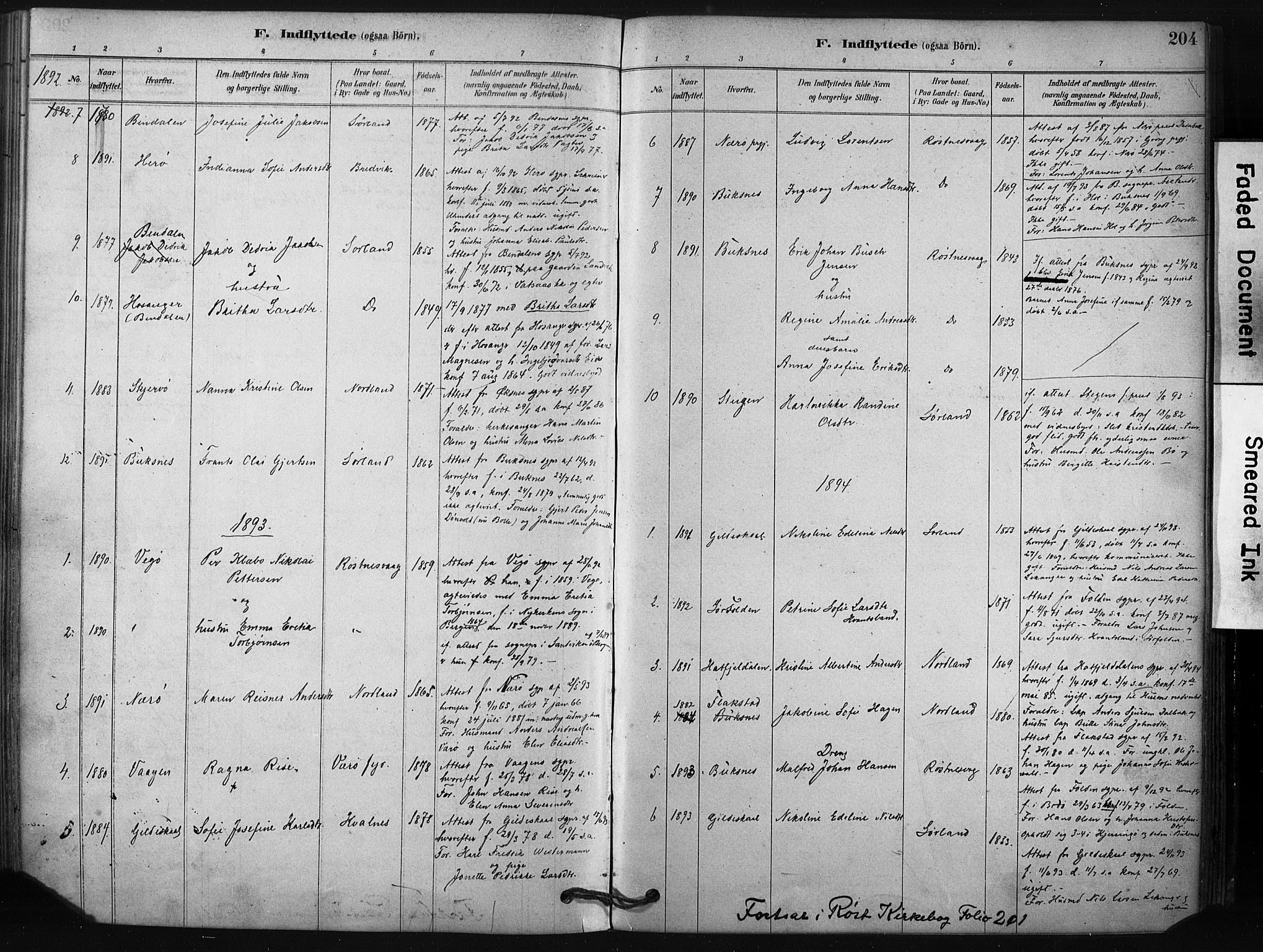 Ministerialprotokoller, klokkerbøker og fødselsregistre - Nordland, AV/SAT-A-1459/807/L0122: Ministerialbok nr. 807A05, 1880-1902, s. 204