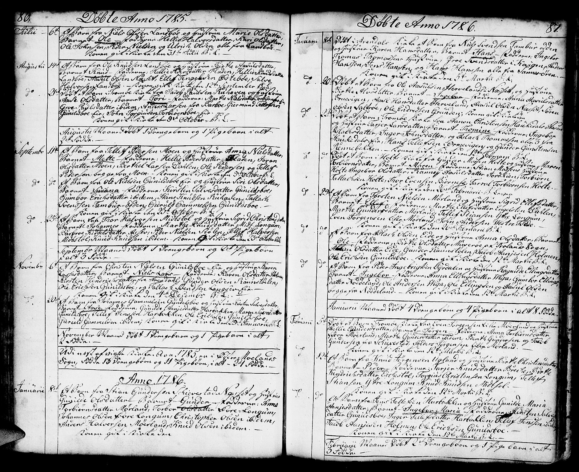 Austre Moland sokneprestkontor, AV/SAK-1111-0001/F/Fa/Faa/L0002: Ministerialbok nr. A 2, 1747-1808, s. 86-87