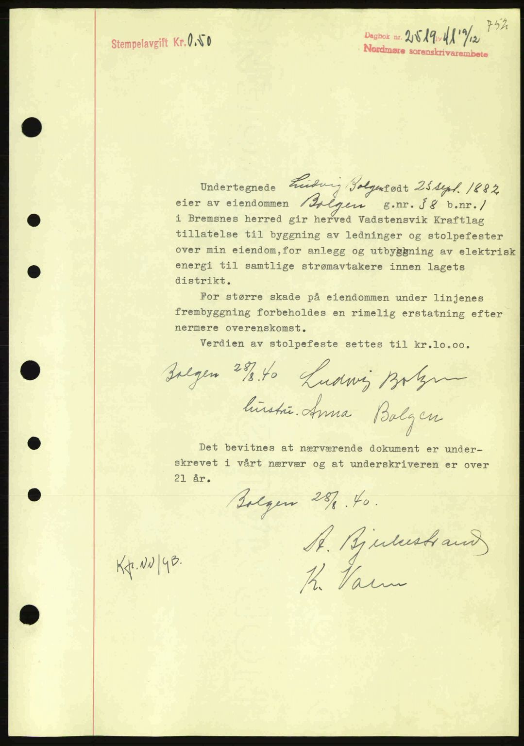 Nordmøre sorenskriveri, SAT/A-4132/1/2/2Ca: Pantebok nr. B88, 1941-1942, Dagboknr: 2519/1941