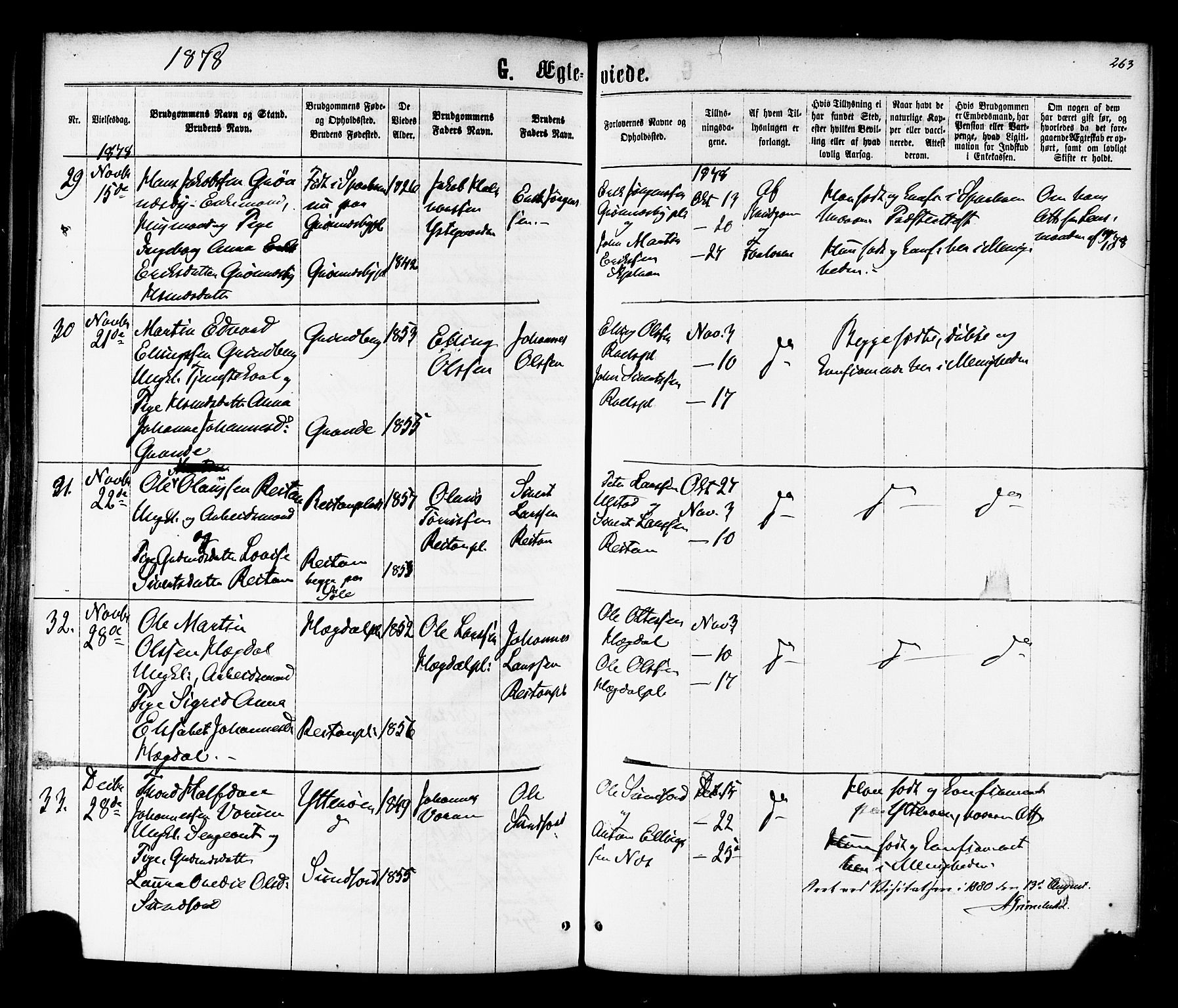 Ministerialprotokoller, klokkerbøker og fødselsregistre - Nord-Trøndelag, SAT/A-1458/730/L0284: Ministerialbok nr. 730A09, 1866-1878, s. 263