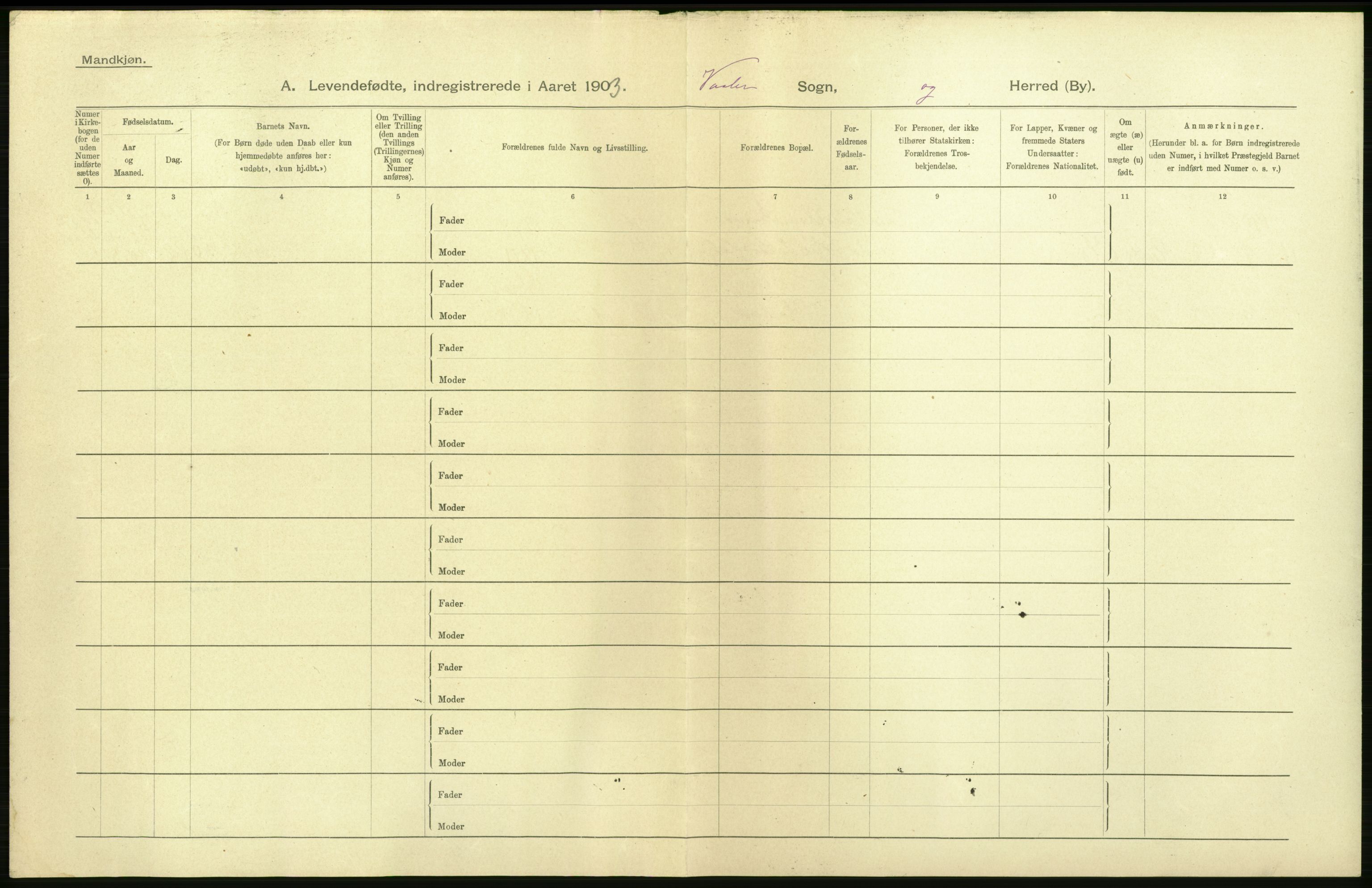 Statistisk sentralbyrå, Sosiodemografiske emner, Befolkning, AV/RA-S-2228/D/Df/Dfa/Dfaa/L0001: Smålenenes amt: Fødte, gifte, døde, 1903, s. 14