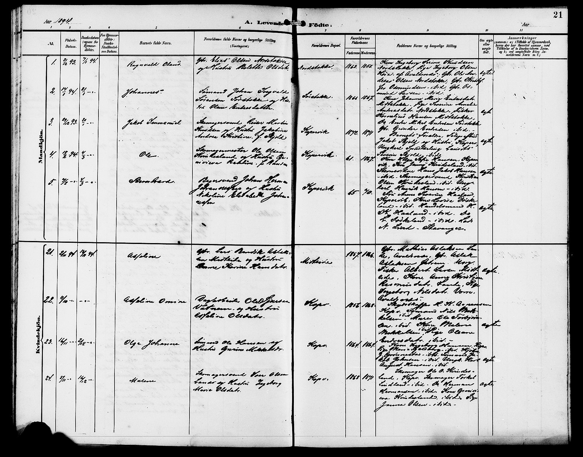 Kopervik sokneprestkontor, AV/SAST-A-101850/H/Ha/Hab/L0003: Klokkerbok nr. B 3, 1891-1909, s. 21