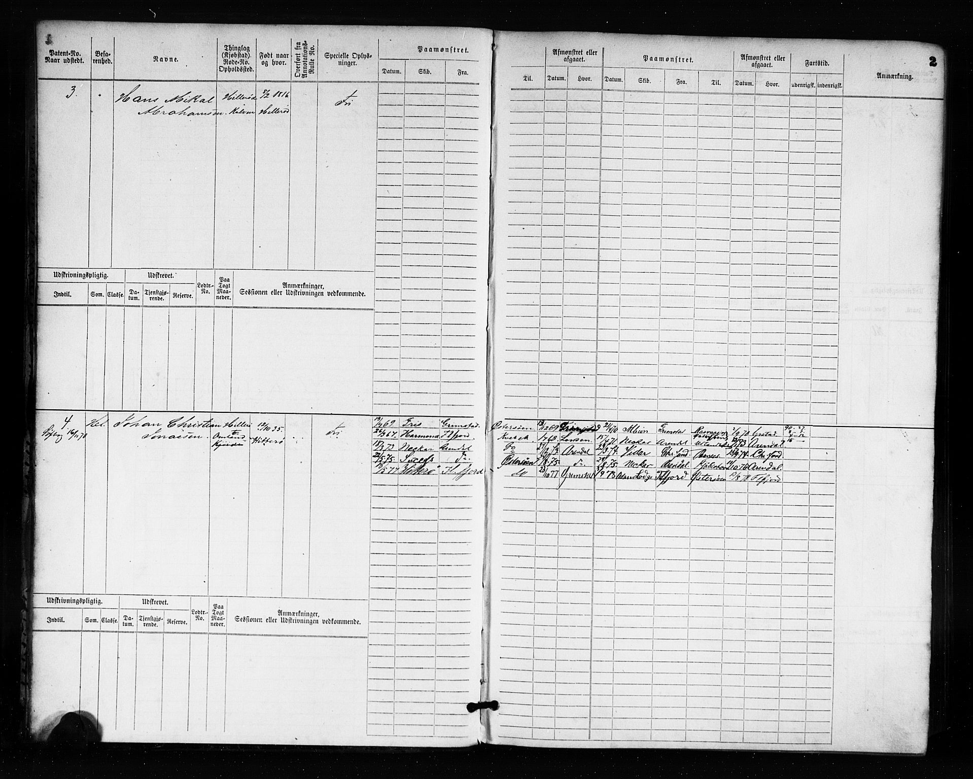 Flekkefjord mønstringskrets, SAK/2031-0018/F/Fb/L0001: Hovedrulle nr 1-764, N-4, 1868-1900, s. 3