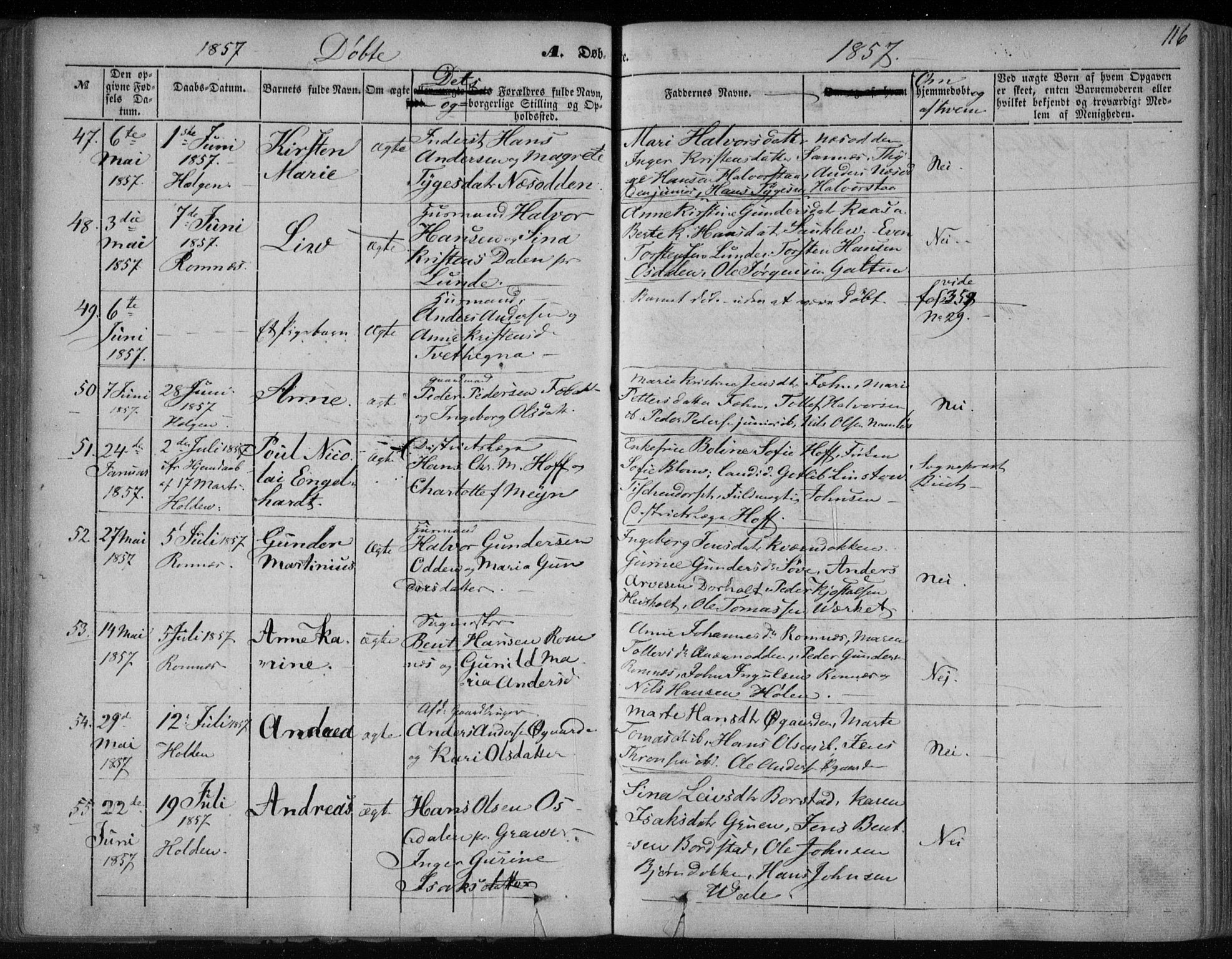 Holla kirkebøker, AV/SAKO-A-272/F/Fa/L0005: Ministerialbok nr. 5, 1849-1860, s. 116
