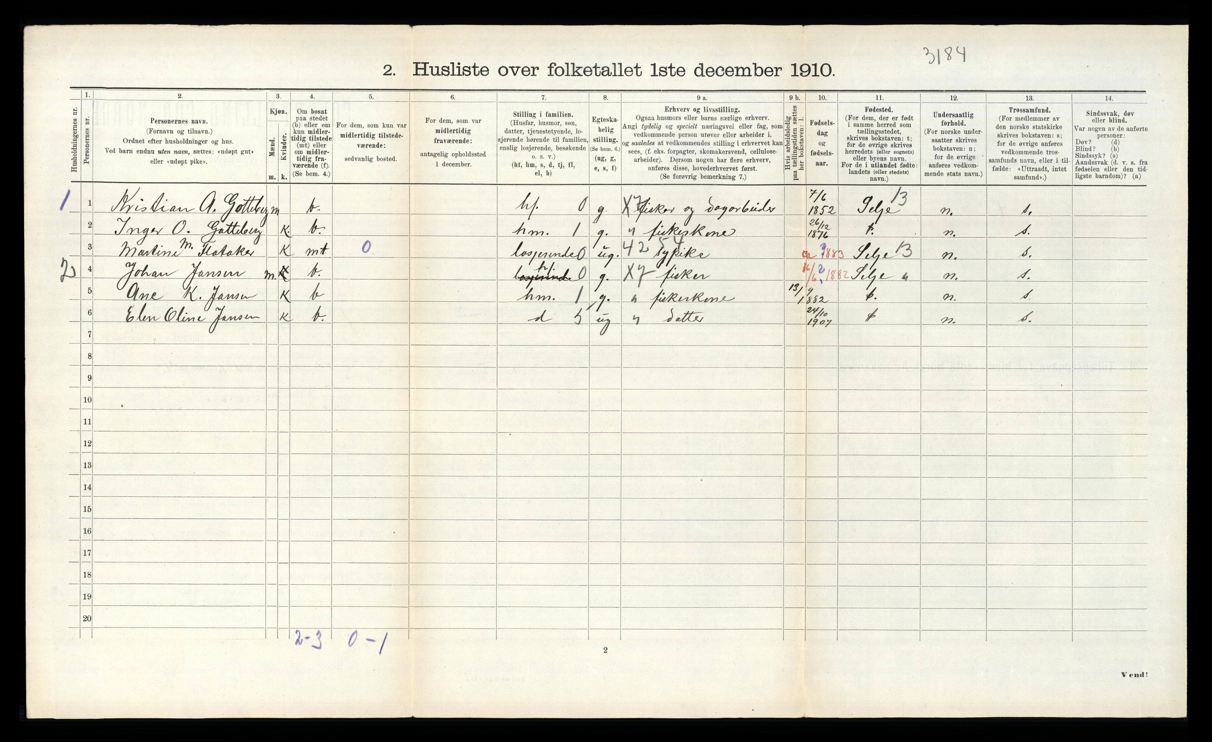 RA, Folketelling 1910 for 1439 Sør-Vågsøy herred, 1910, s. 305