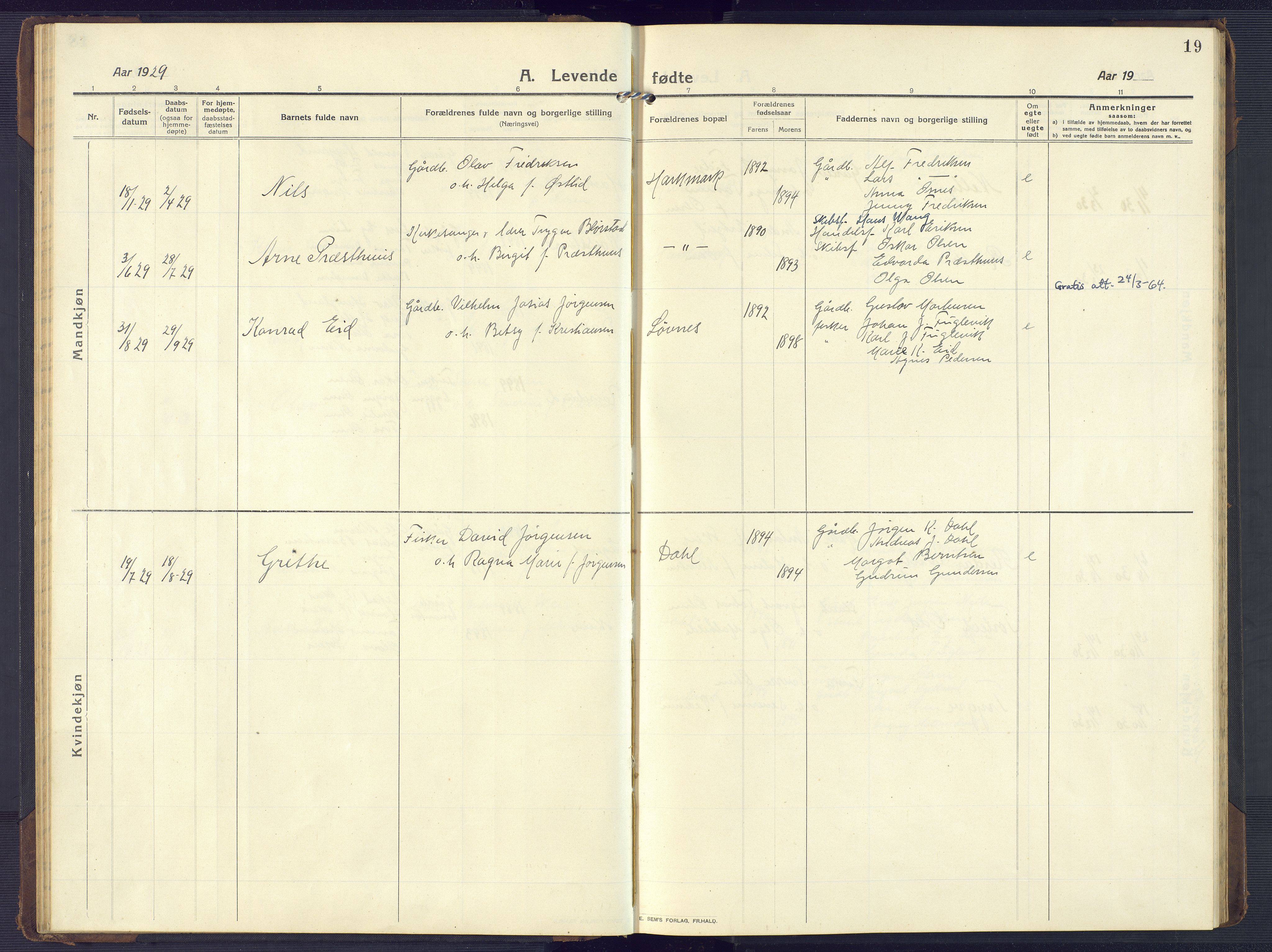 Mandal sokneprestkontor, AV/SAK-1111-0030/F/Fb/Fbb/L0005: Klokkerbok nr. B 5, 1913-1957, s. 19
