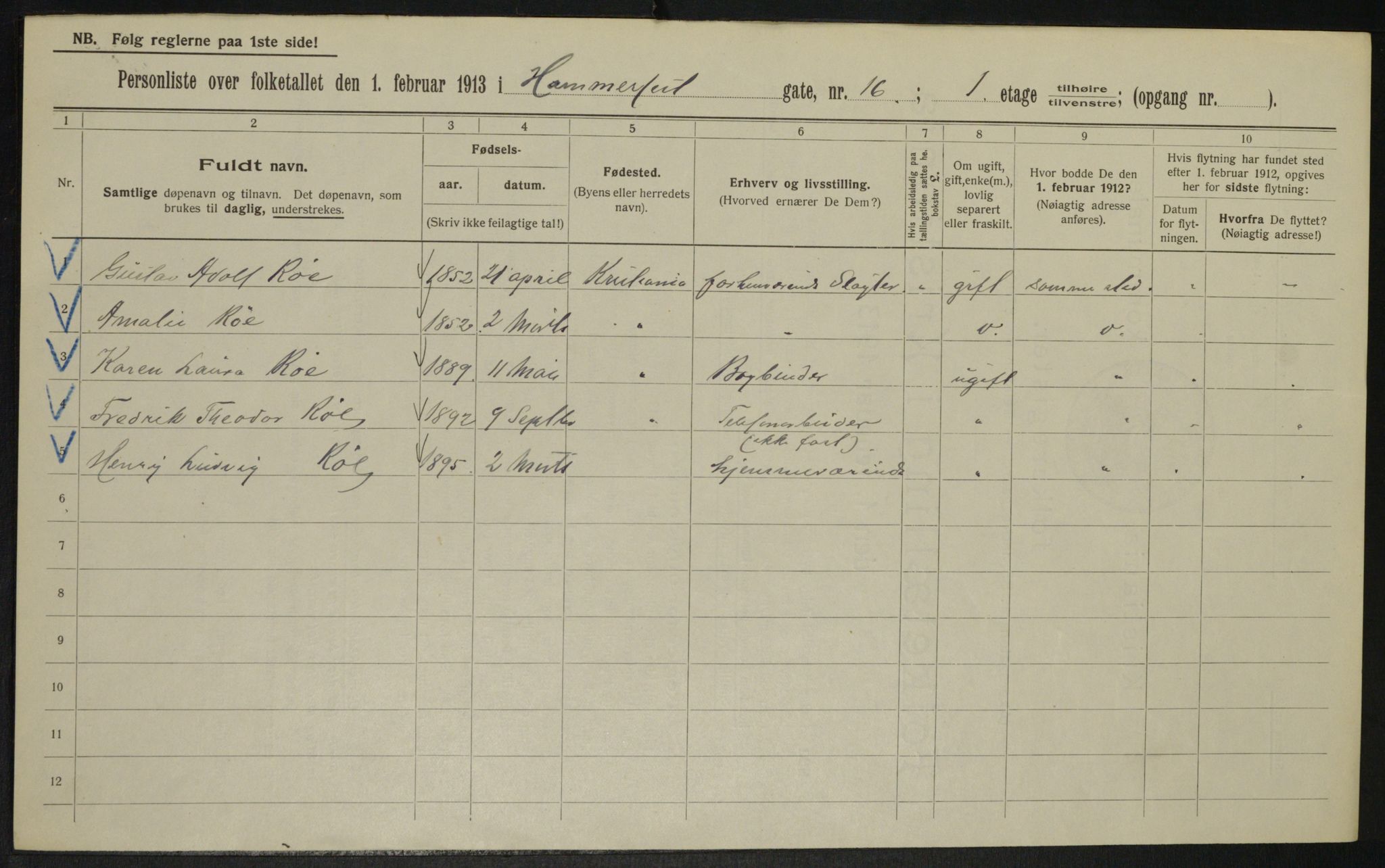 OBA, Kommunal folketelling 1.2.1913 for Kristiania, 1913, s. 34376