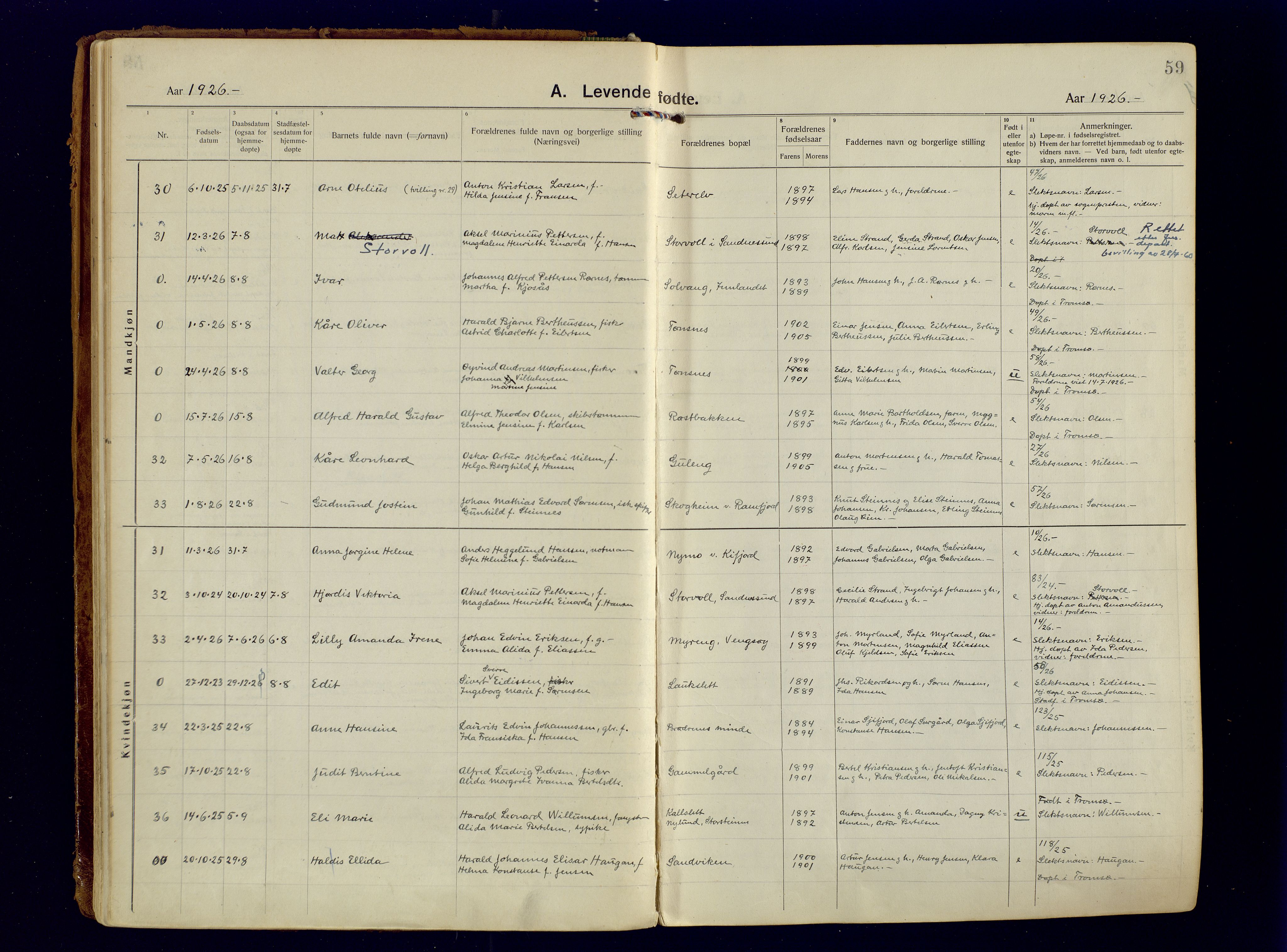 Tromsøysund sokneprestkontor, AV/SATØ-S-1304/G/Ga/L0009kirke: Ministerialbok nr. 9, 1922-1934, s. 59