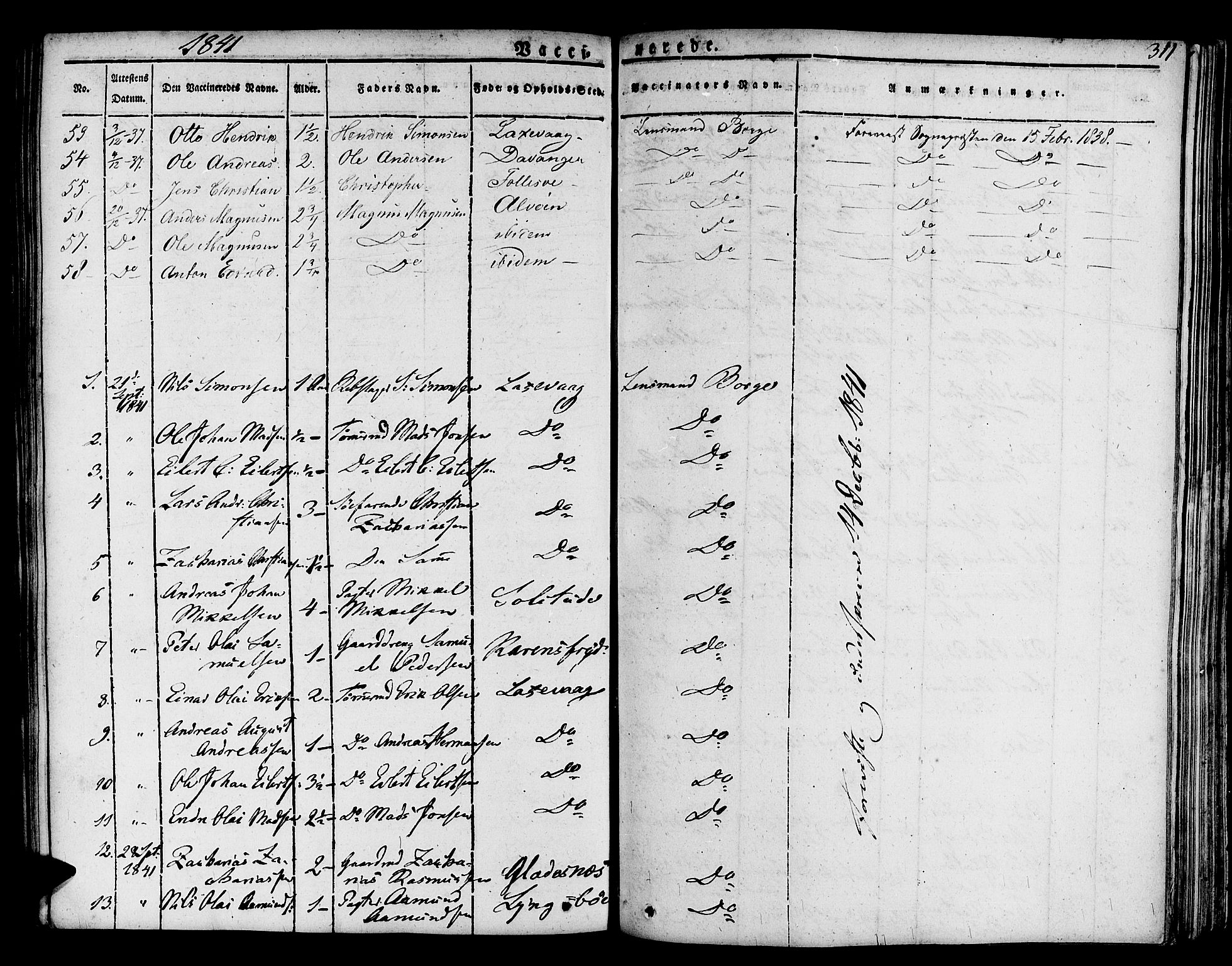 Askøy Sokneprestembete, AV/SAB-A-74101/H/Ha/Haa/Haaa/L0004: Ministerialbok nr. A 4, 1825-1845, s. 311