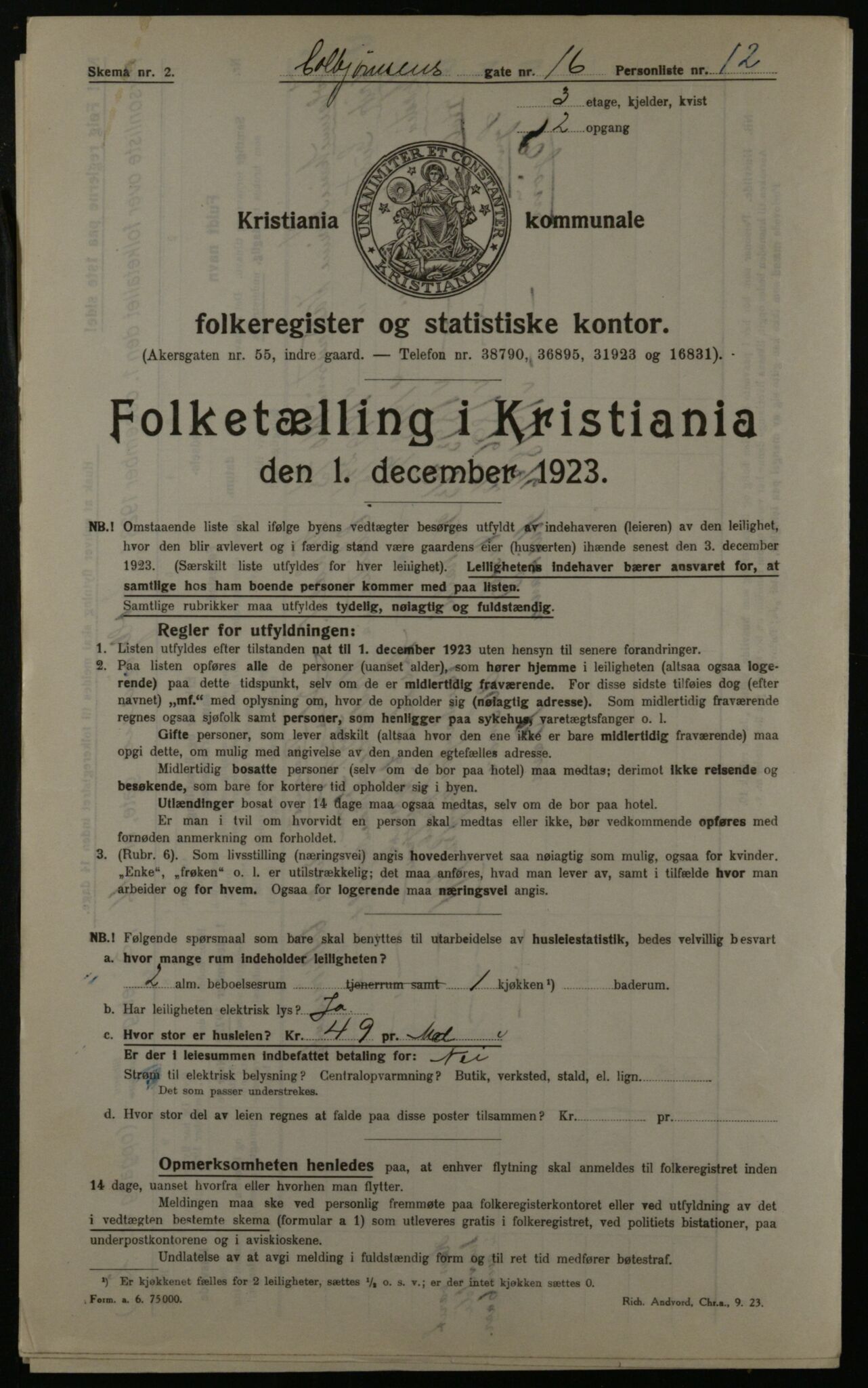 OBA, Kommunal folketelling 1.12.1923 for Kristiania, 1923, s. 14739