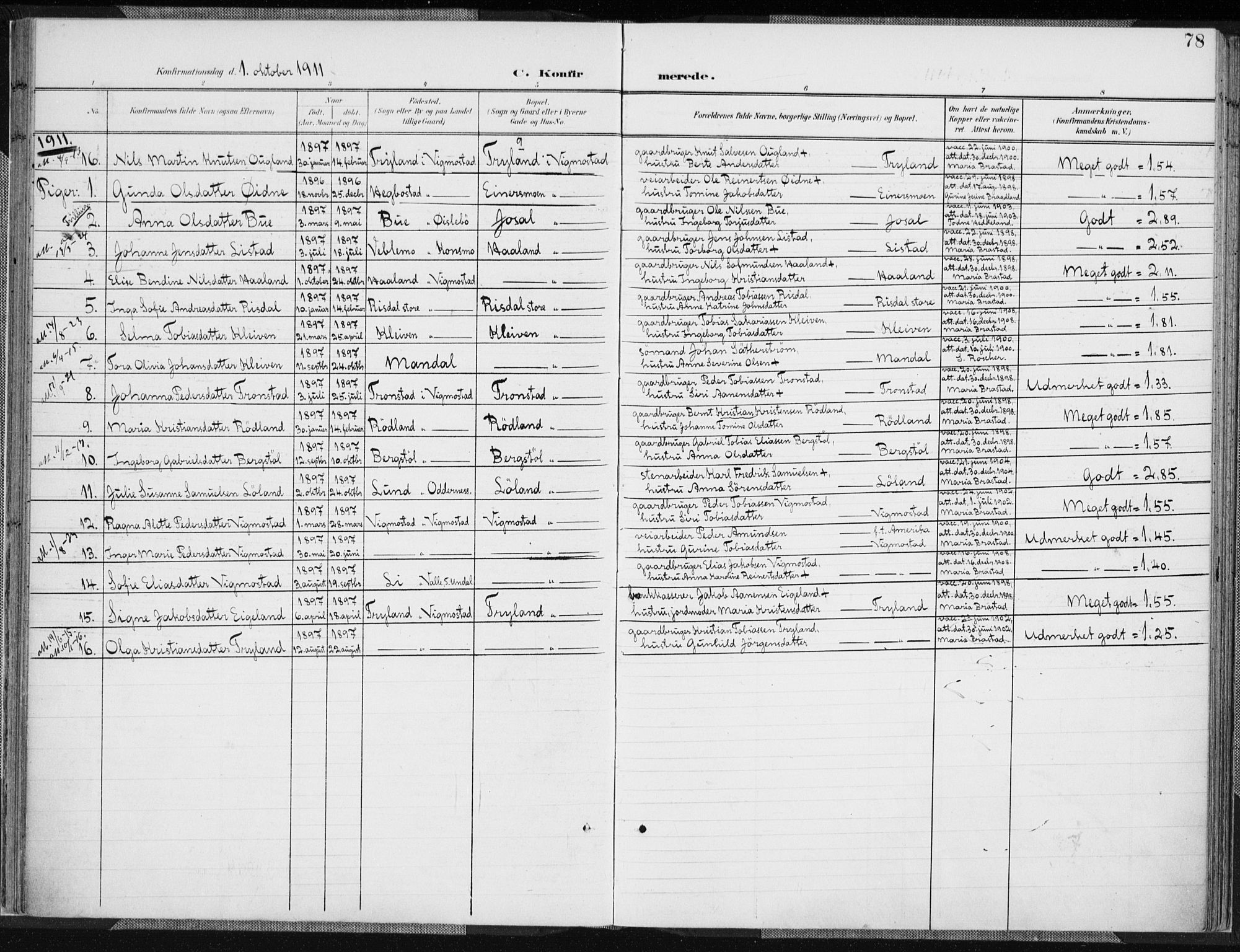 Nord-Audnedal sokneprestkontor, AV/SAK-1111-0032/F/Fa/Fab/L0004: Ministerialbok nr. A 4, 1901-1917, s. 78