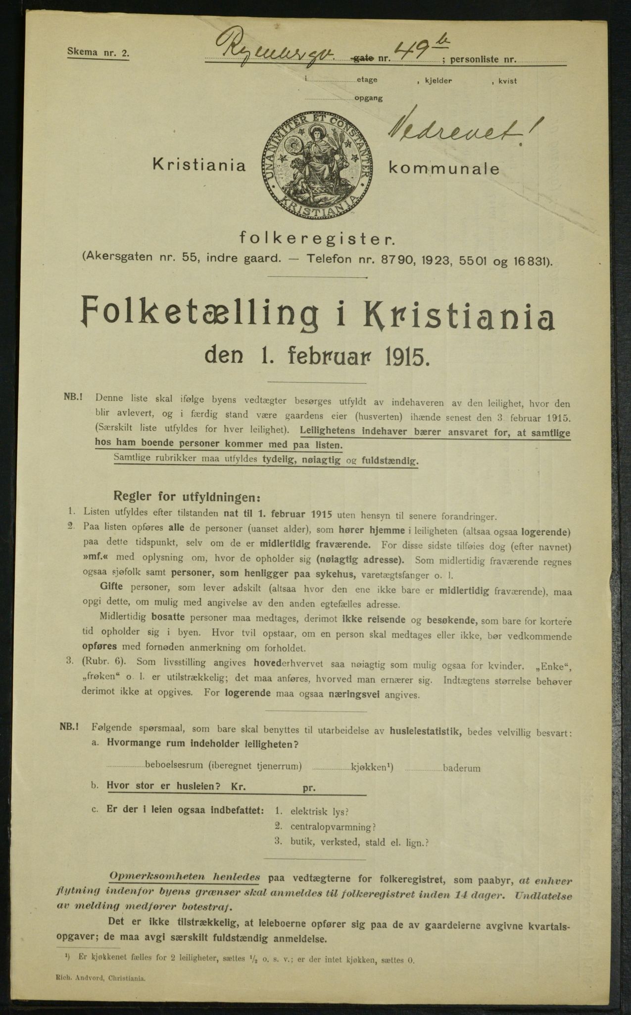 OBA, Kommunal folketelling 1.2.1915 for Kristiania, 1915, s. 85539