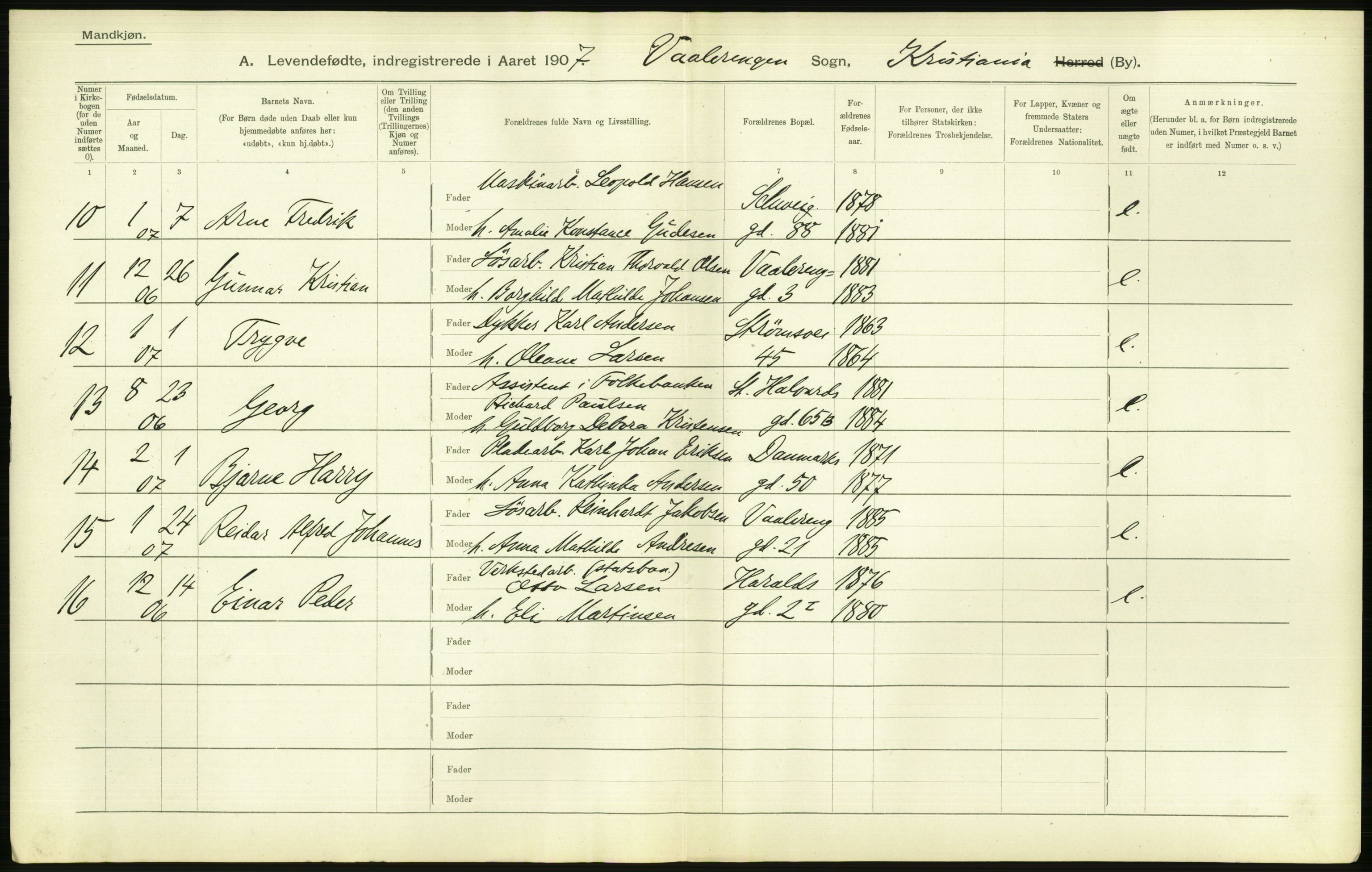 Statistisk sentralbyrå, Sosiodemografiske emner, Befolkning, AV/RA-S-2228/D/Df/Dfa/Dfae/L0007: Kristiania: Levendefødte menn og kvinner., 1907, s. 616