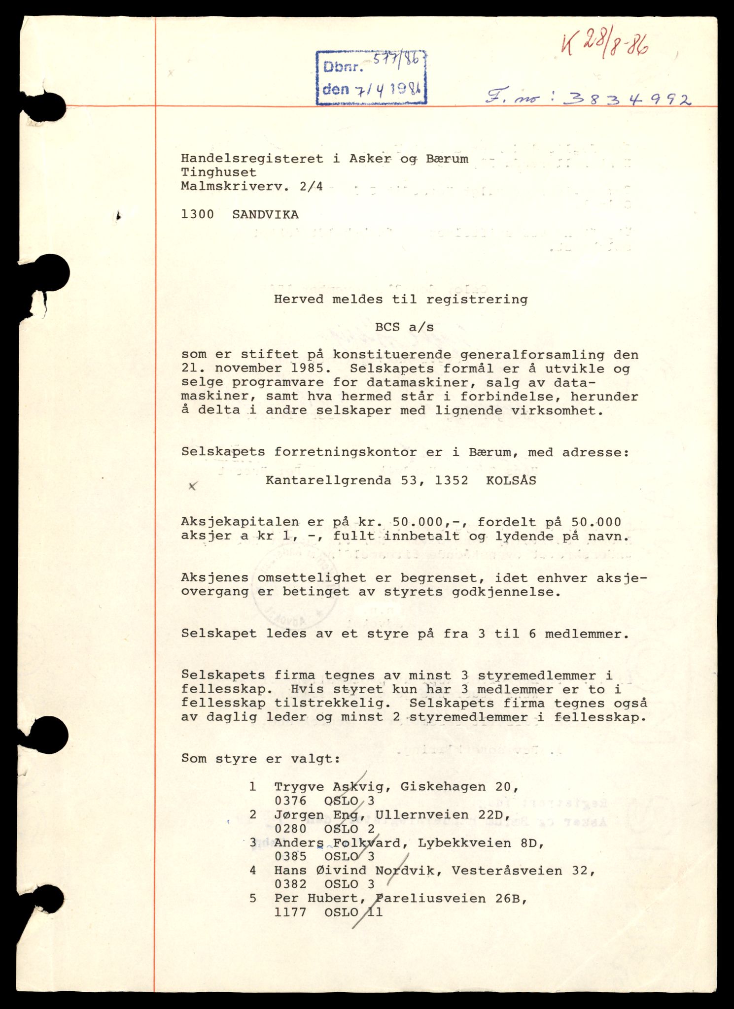 Asker og Bærum tingrett, AV/SAT-A-10379/K/Ka/Kab/L0016: Aksjeselskap i Bærum, B - Bærum C, 1944-1989, s. 5