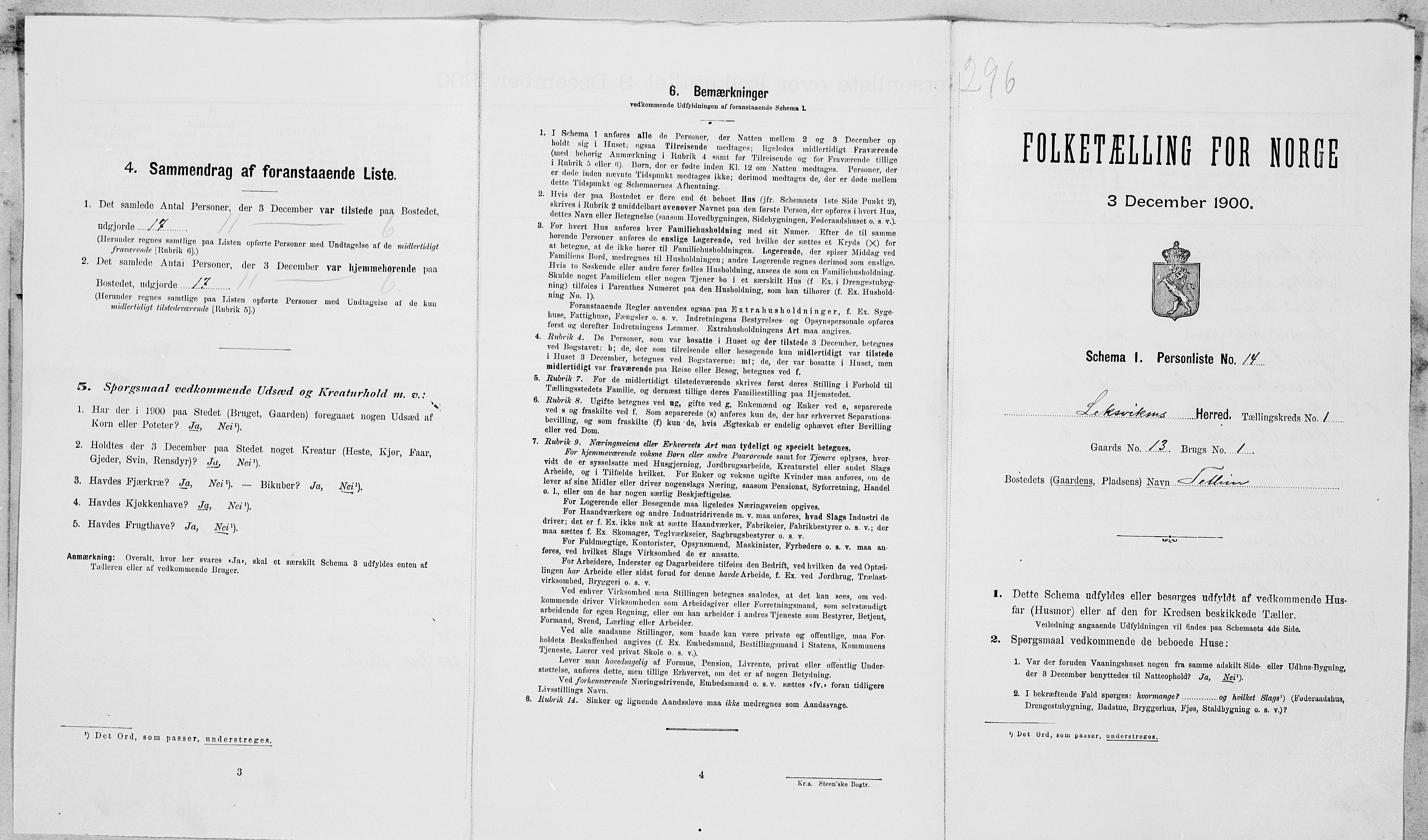 SAT, Folketelling 1900 for 1718 Leksvik herred, 1900, s. 96