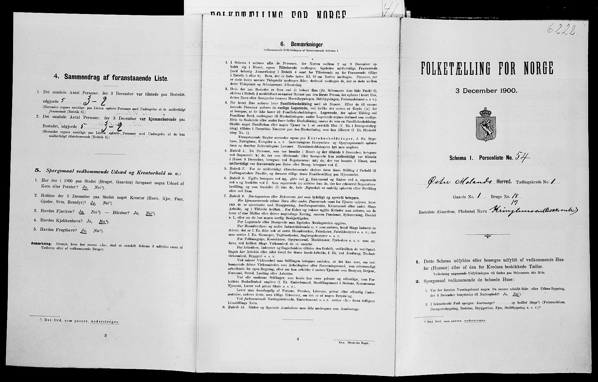 SAK, Folketelling 1900 for 0918 Austre Moland herred, 1900, s. 182