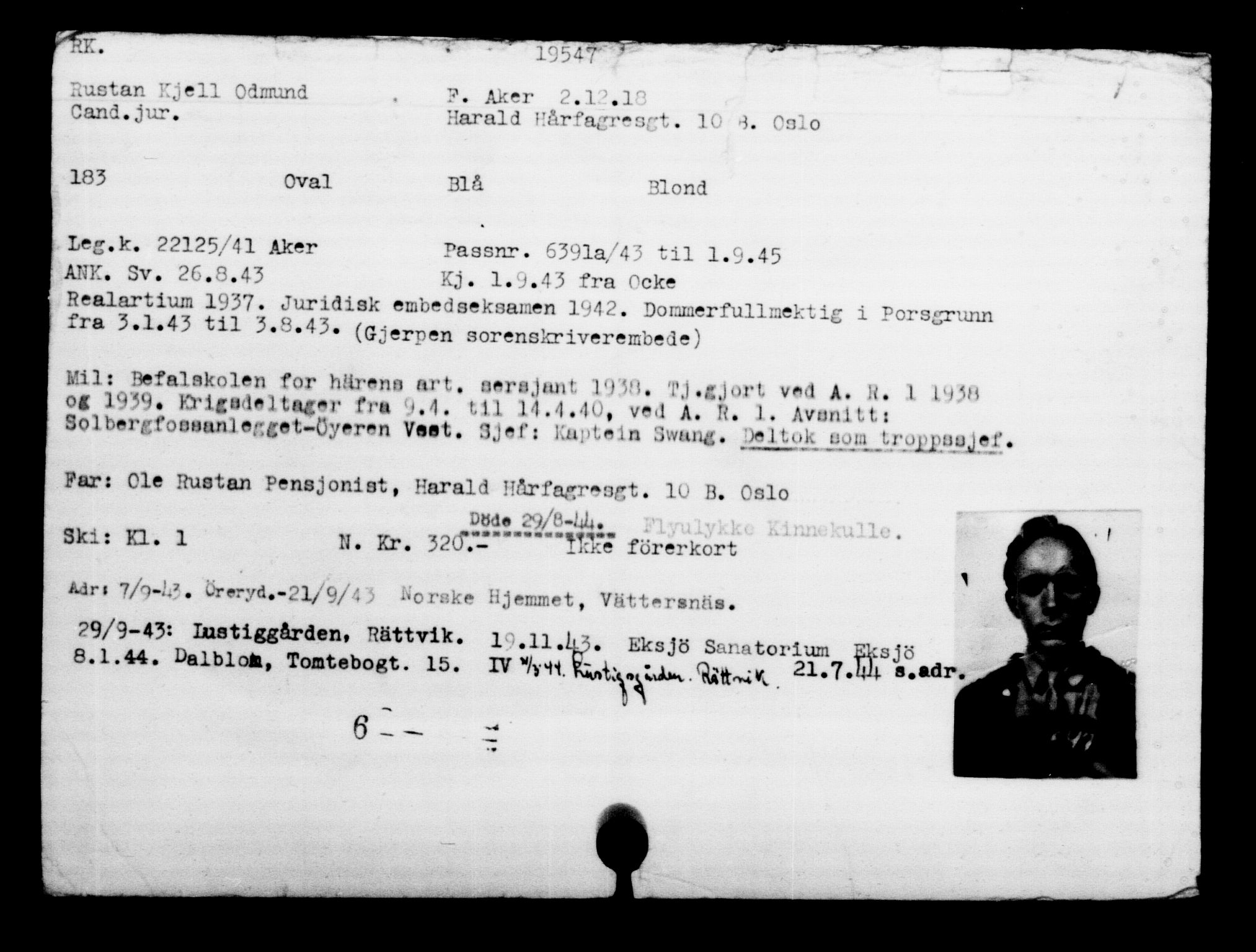 Utenriksstasjonene, Legasjonen i Stockholm, Flyktningkontoret, AV/RA-S-6753/V/Va/L0009: Kjesäterkartoteket, flyktninger med registreringsnr. 18502-22048, 1940-1945, s. 1201