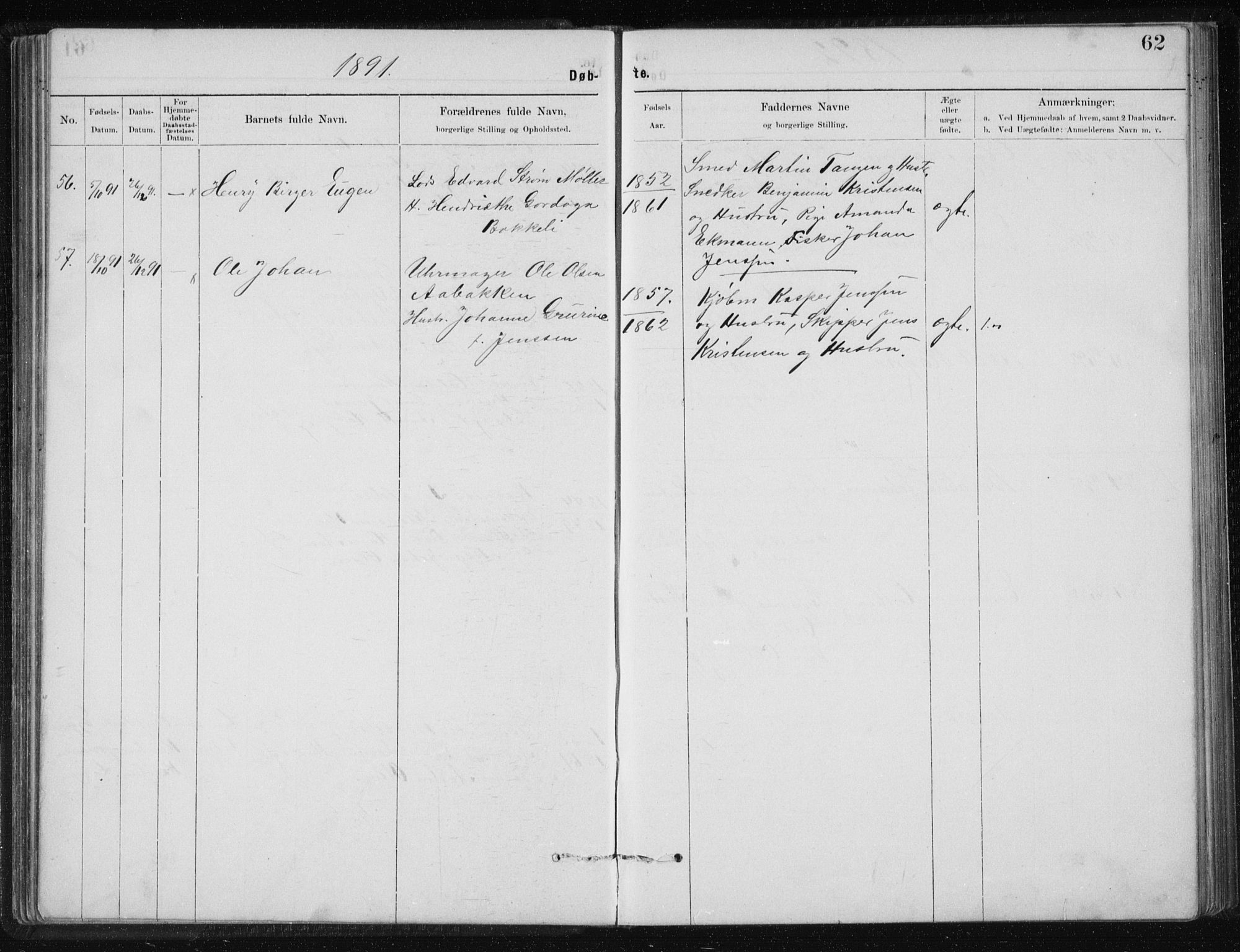 Ministerialprotokoller, klokkerbøker og fødselsregistre - Nordland, SAT/A-1459/801/L0032: Klokkerbok nr. 801C07, 1889-1897, s. 62
