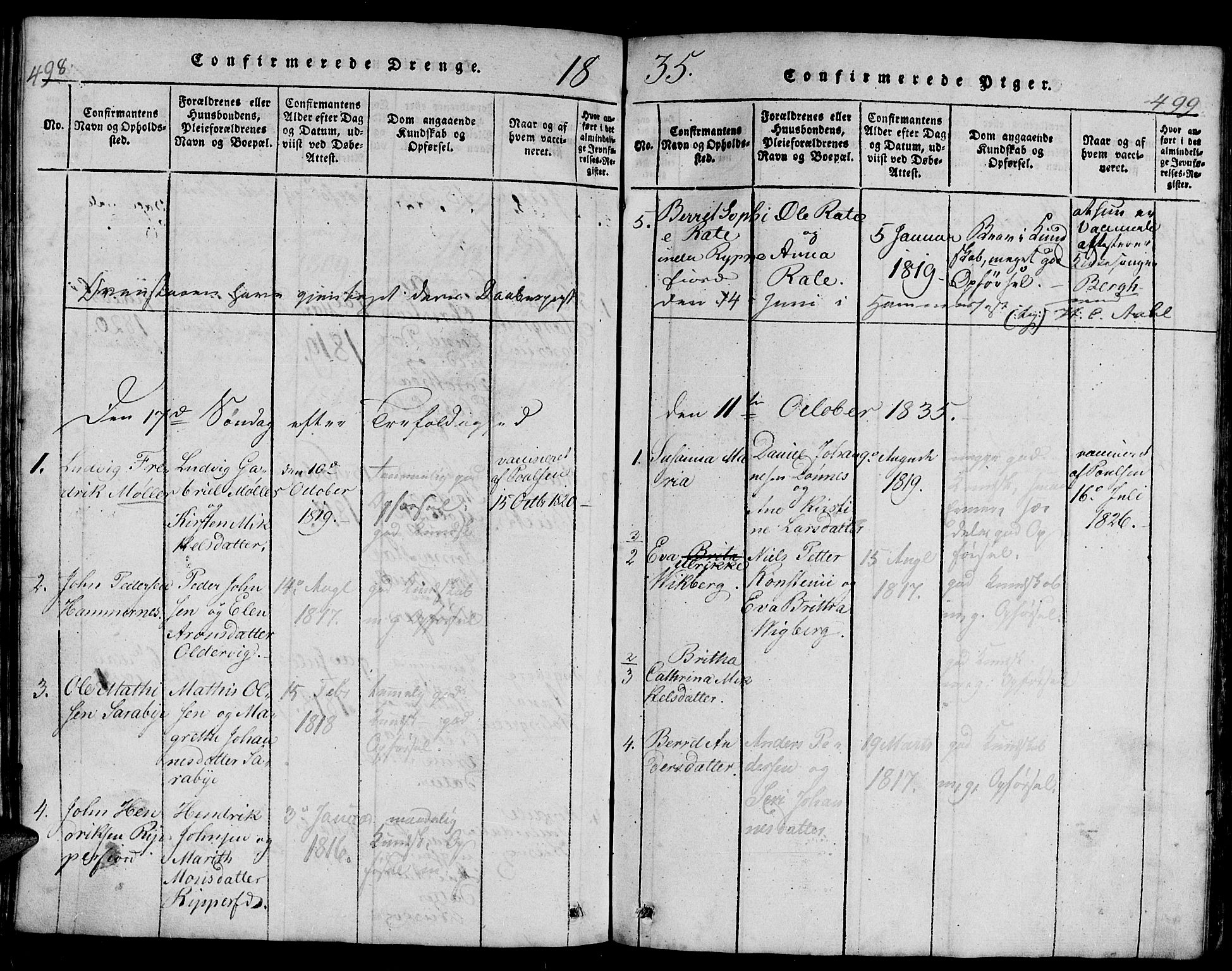 Hammerfest sokneprestkontor, AV/SATØ-S-1347/H/Hb/L0001.klokk: Klokkerbok nr. 1, 1822-1850, s. 498-499