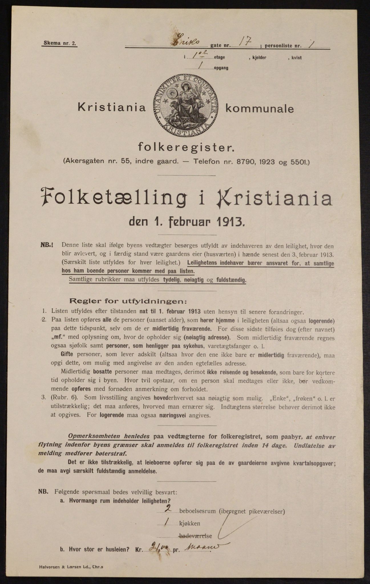 OBA, Kommunal folketelling 1.2.1913 for Kristiania, 1913, s. 20196