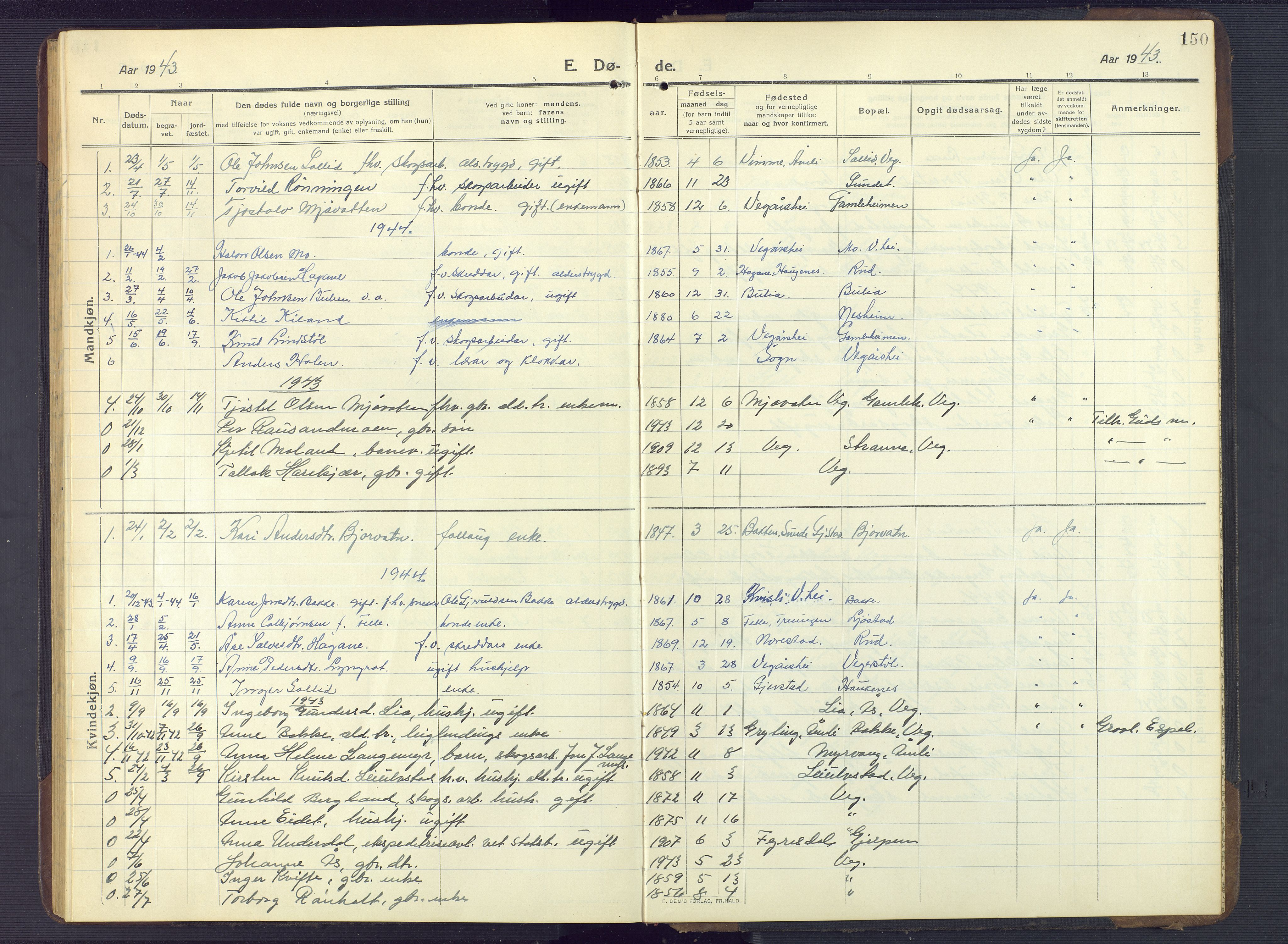 Gjerstad sokneprestkontor, AV/SAK-1111-0014/F/Fb/Fbb/L0005: Klokkerbok nr. B 5, 1911-1949, s. 150