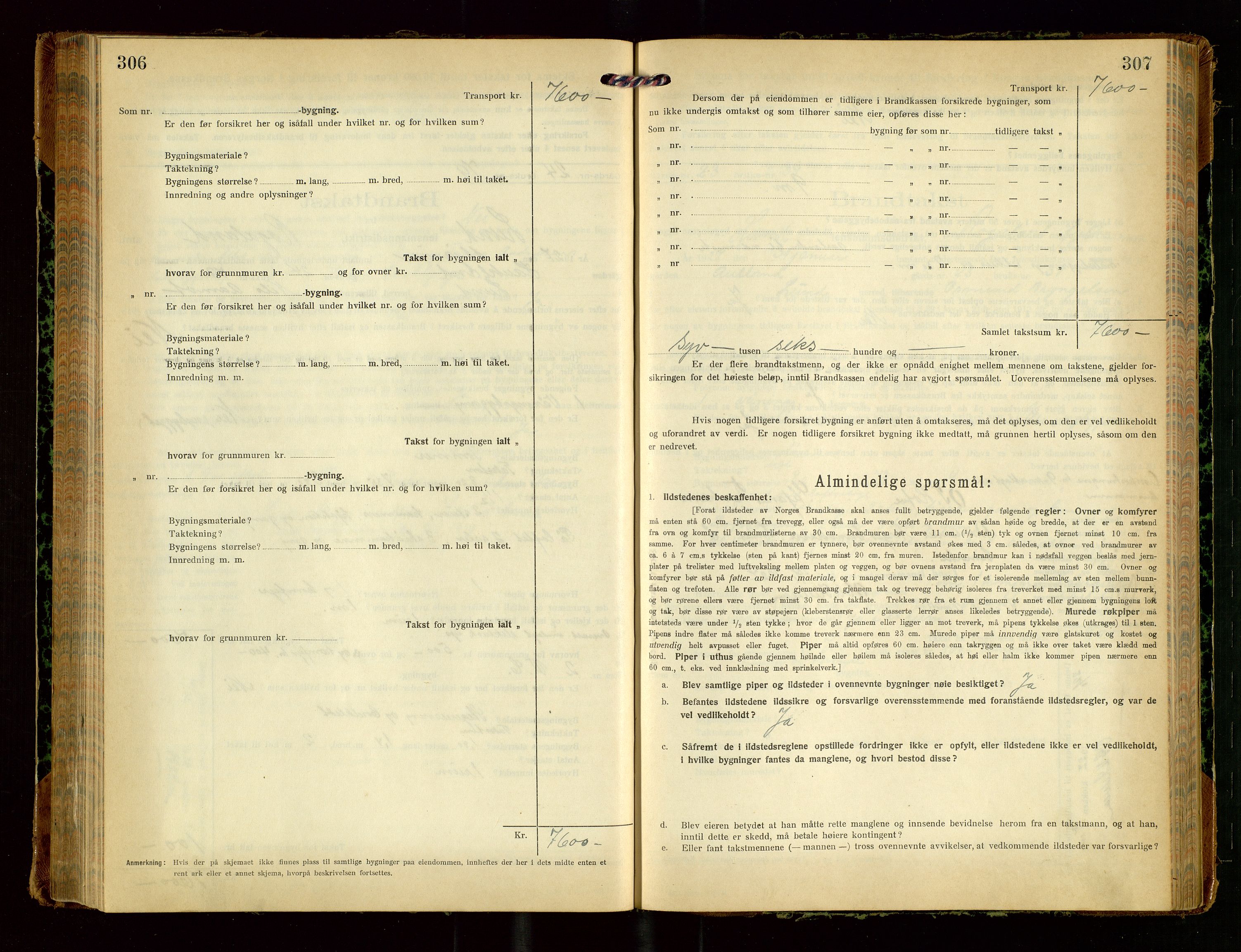 Lund lensmannskontor, SAST/A-100303/Gob/L0004: "Brandtakstprotokol", 1921-1929, s. 306-307