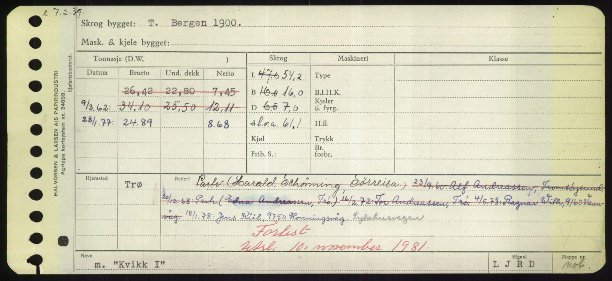 Sjøfartsdirektoratet med forløpere, Skipsmålingen, RA/S-1627/H/Hd/L0021: Fartøy, Kor-Kår, s. 335