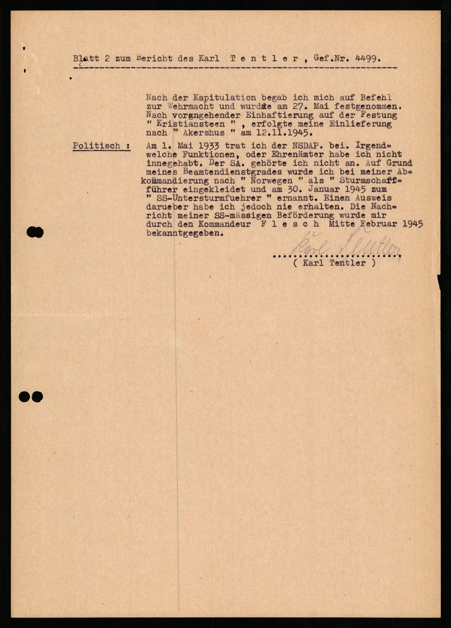 Forsvaret, Forsvarets overkommando II, RA/RAFA-3915/D/Db/L0033: CI Questionaires. Tyske okkupasjonsstyrker i Norge. Tyskere., 1945-1946, s. 422