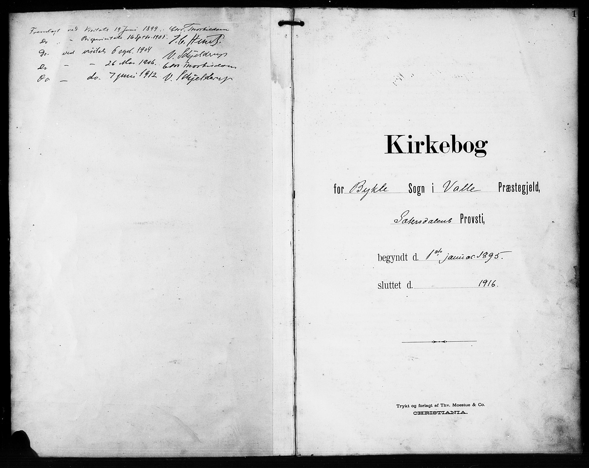 Valle sokneprestkontor, SAK/1111-0044/F/Fb/Fba/L0003: Klokkerbok nr. B 3, 1895-1916, s. 1