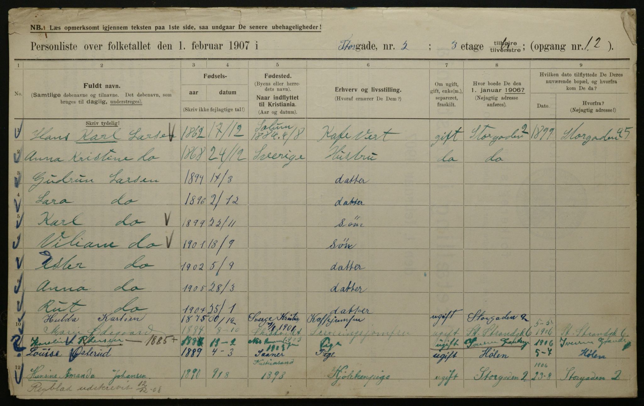 OBA, Kommunal folketelling 1.2.1908 for Kristiania kjøpstad, 1908, s. 92466