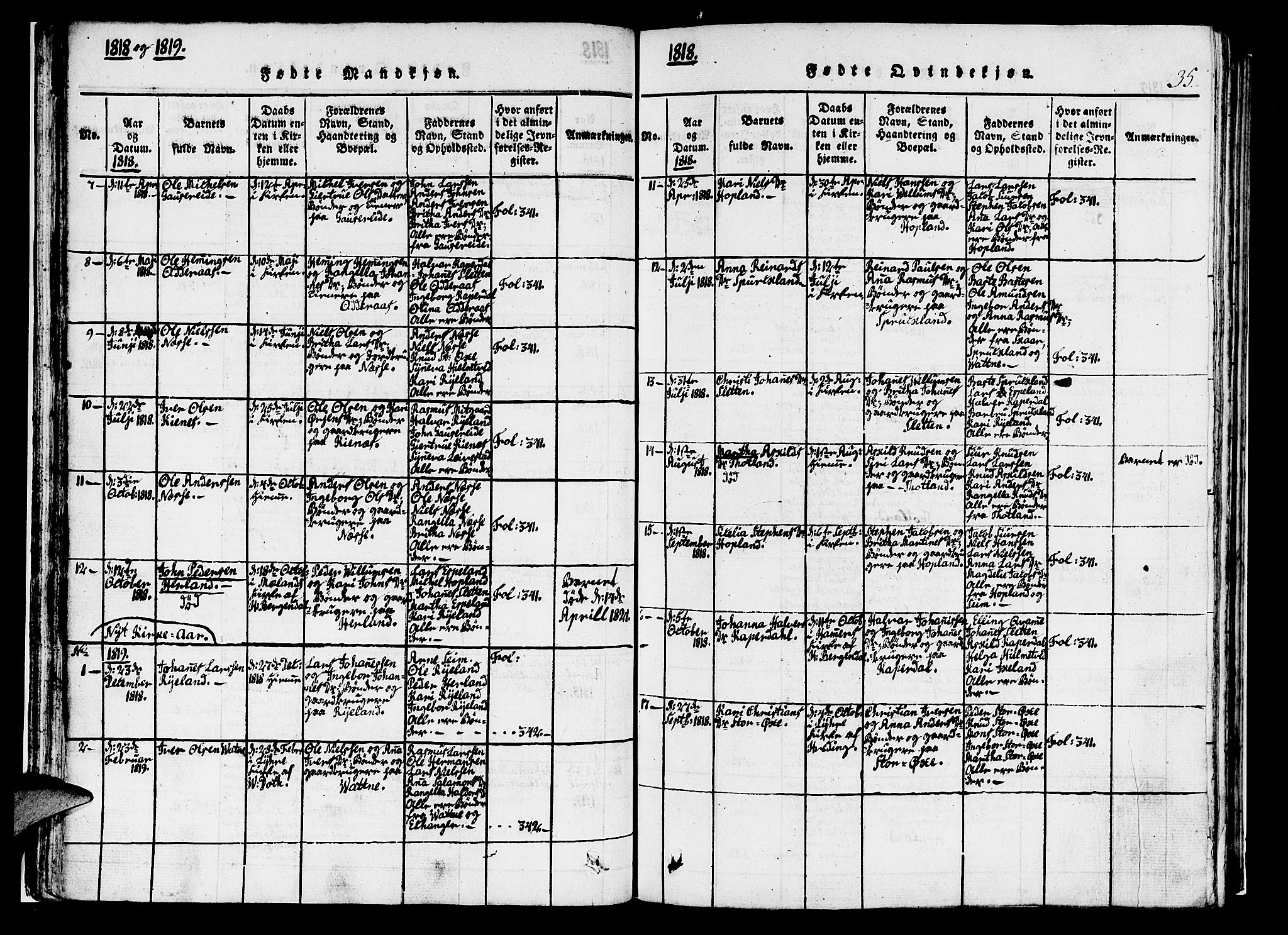 Hosanger sokneprestembete, AV/SAB-A-75801/H/Haa: Ministerialbok nr. A 5, 1815-1824, s. 35