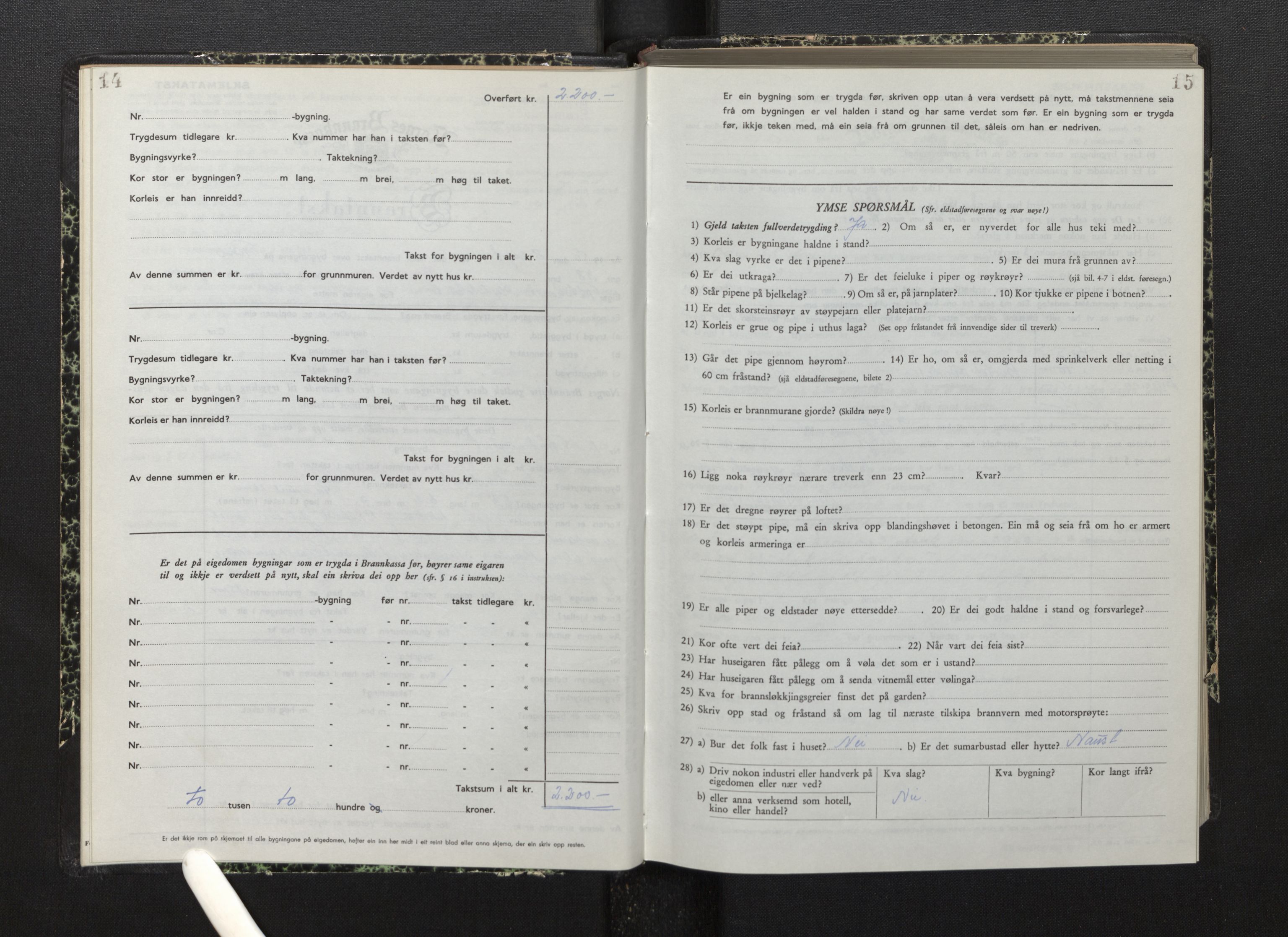 Lensmannen i Bremanger, SAB/A-26701/0012/L0010: Branntakstprotokoll, skjematakst, 1950-1955, s. 14-15