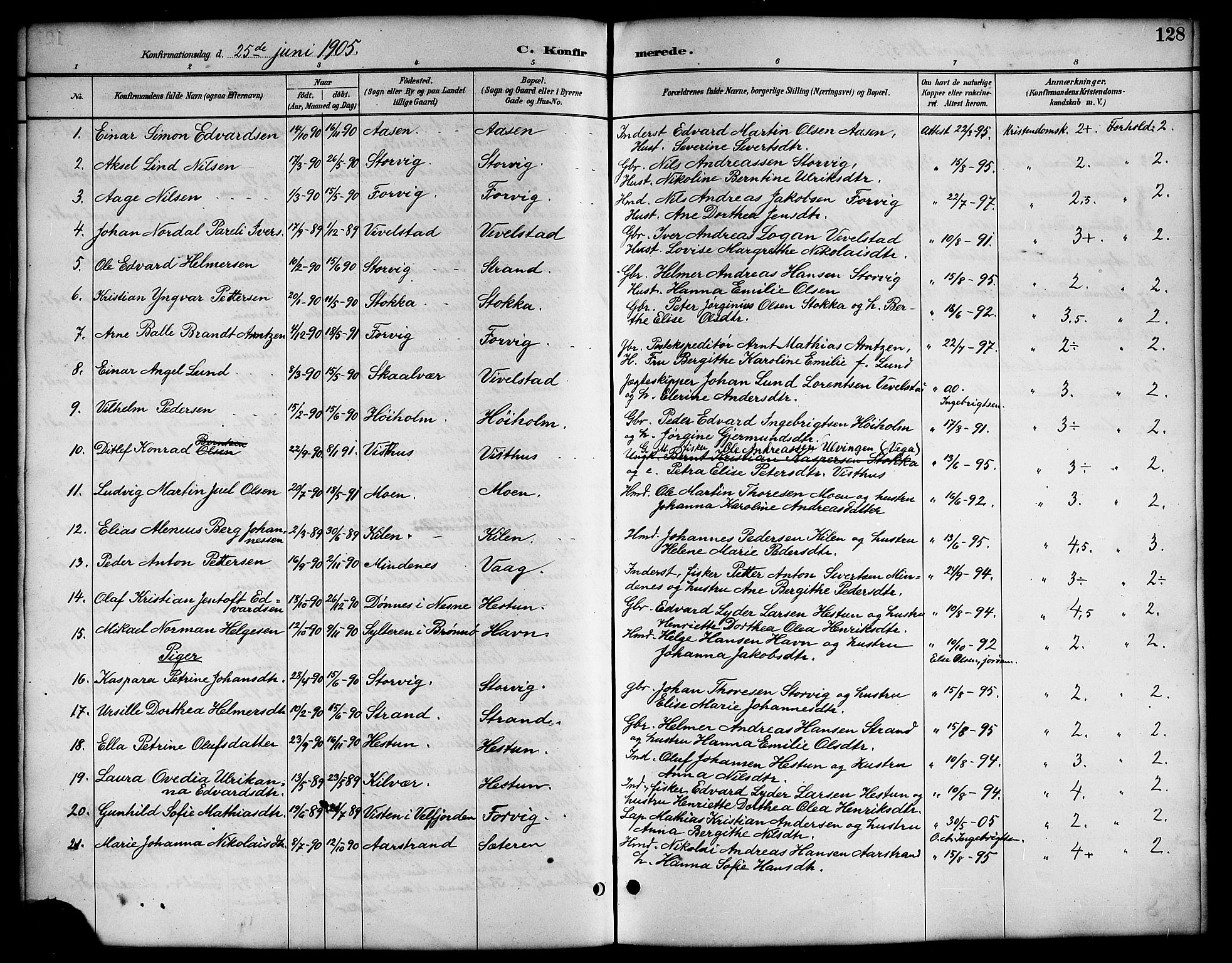 Ministerialprotokoller, klokkerbøker og fødselsregistre - Nordland, SAT/A-1459/819/L0277: Klokkerbok nr. 819C03, 1888-1917, s. 128