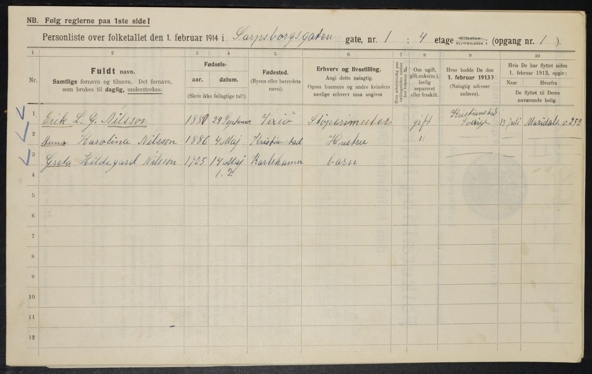 OBA, Kommunal folketelling 1.2.1914 for Kristiania, 1914, s. 88930