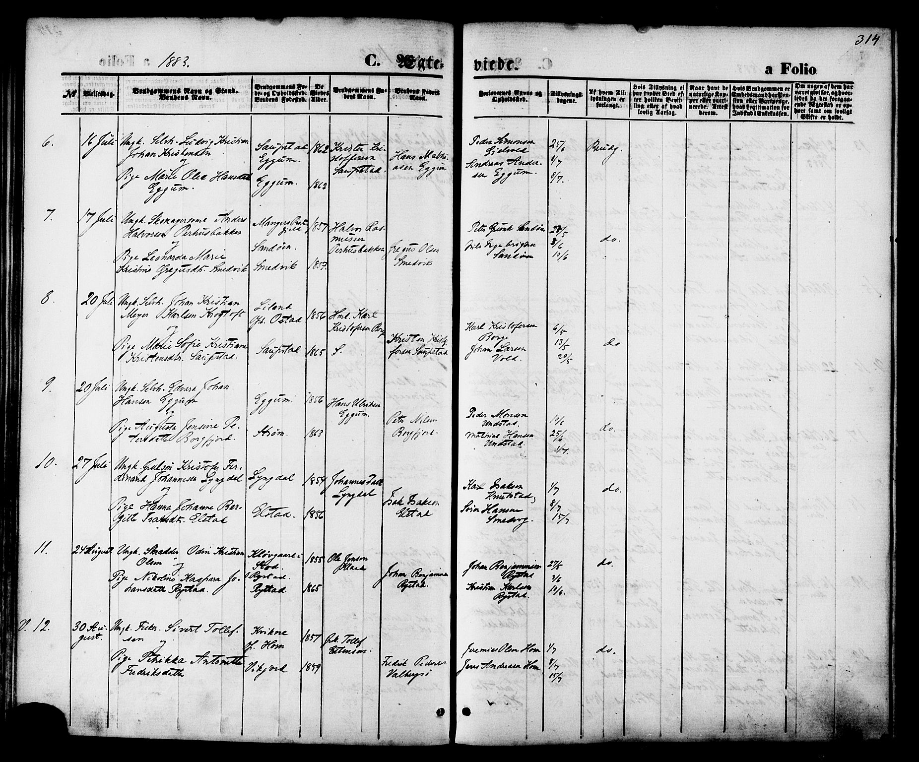 Ministerialprotokoller, klokkerbøker og fødselsregistre - Nordland, SAT/A-1459/880/L1132: Ministerialbok nr. 880A06, 1869-1887, s. 314