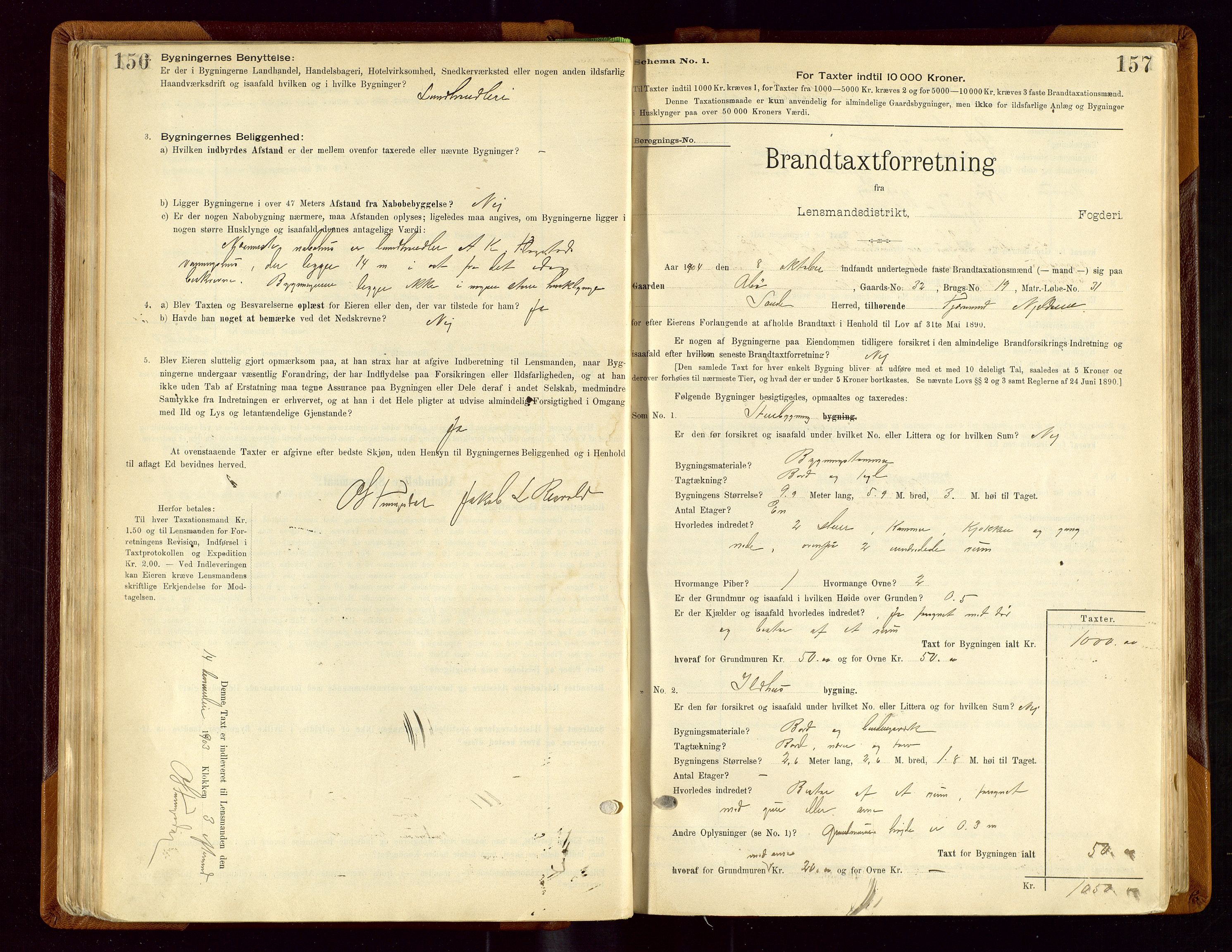 Sauda lensmannskontor, SAST/A-100177/Gob/L0001: Branntakstprotokoll - skjematakst, 1894-1914, s. 156-157