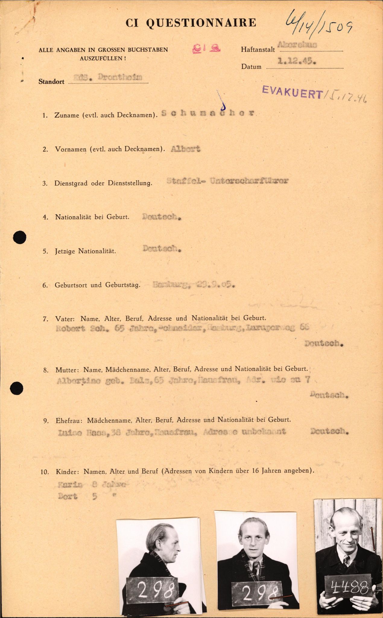 Forsvaret, Forsvarets overkommando II, AV/RA-RAFA-3915/D/Db/L0030: CI Questionaires. Tyske okkupasjonsstyrker i Norge. Tyskere., 1945-1946, s. 440