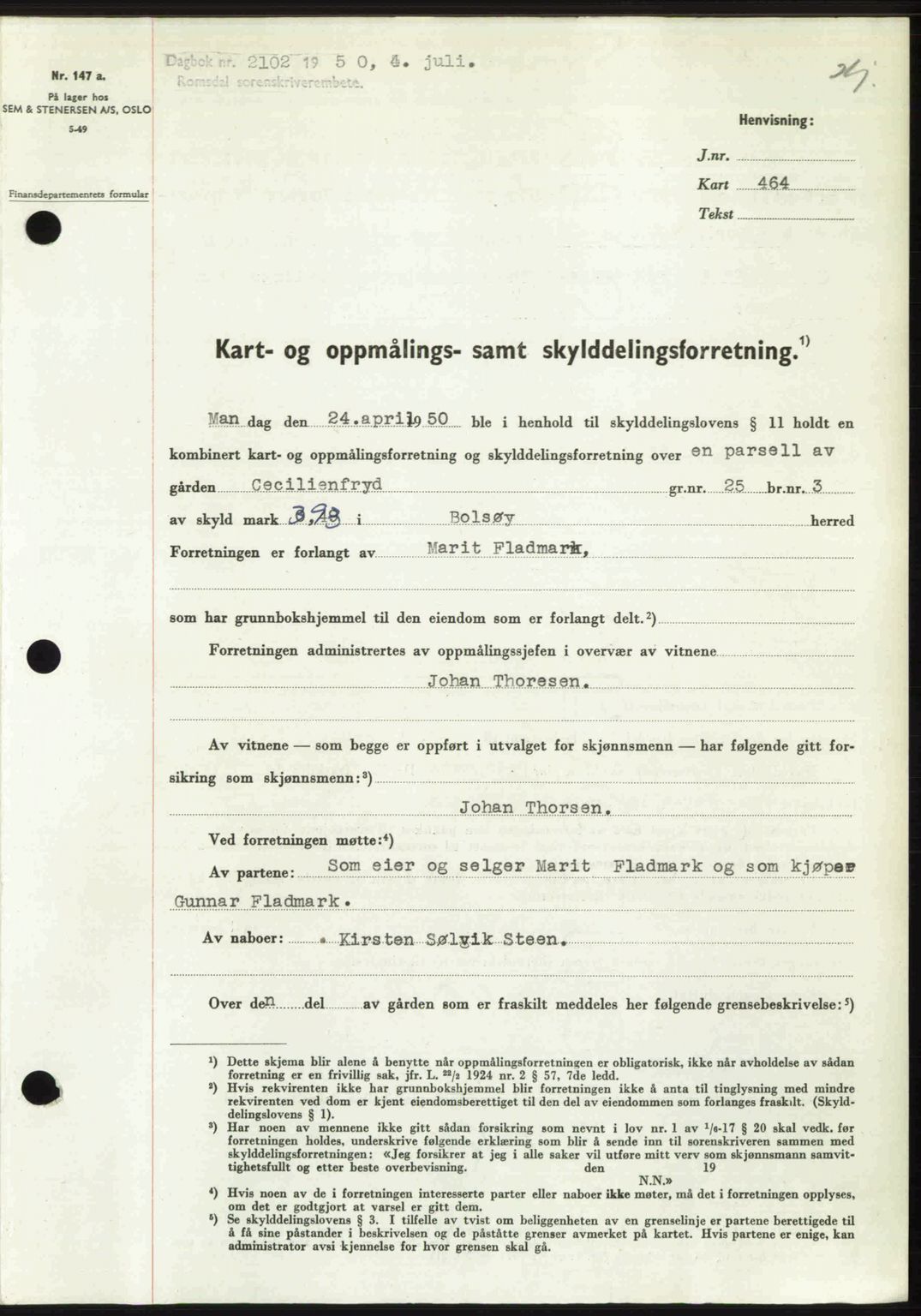 Romsdal sorenskriveri, SAT/A-4149/1/2/2C: Pantebok nr. A33, 1950-1950, Dagboknr: 2102/1950