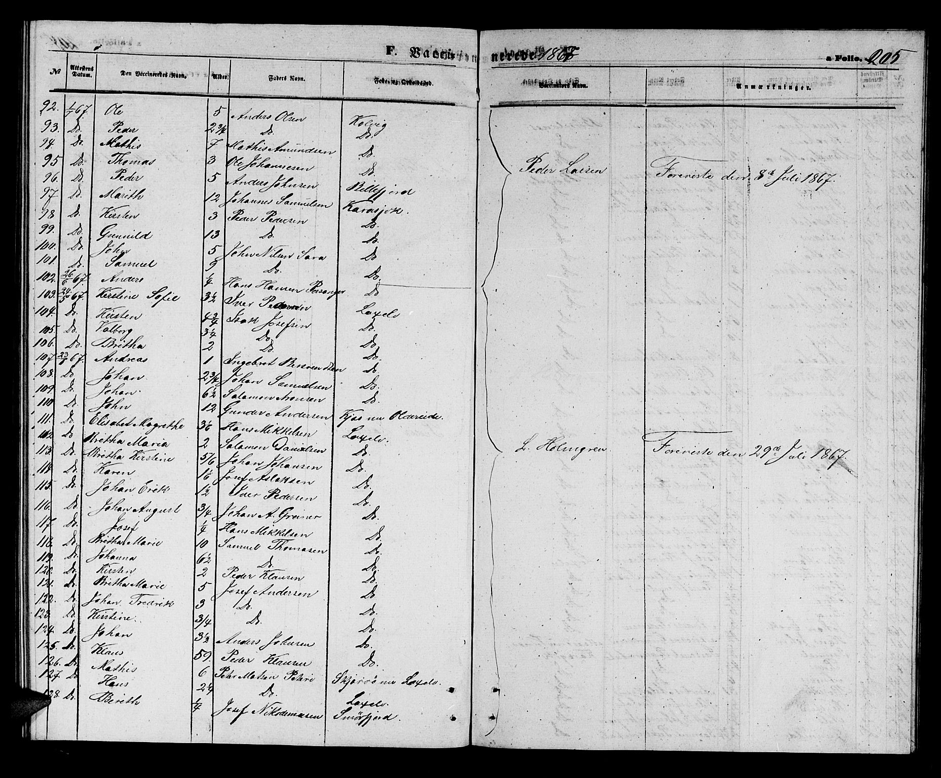 Kistrand/Porsanger sokneprestembete, AV/SATØ-S-1351/H/Hb/L0002.klokk: Klokkerbok nr. 2, 1862-1873, s. 205
