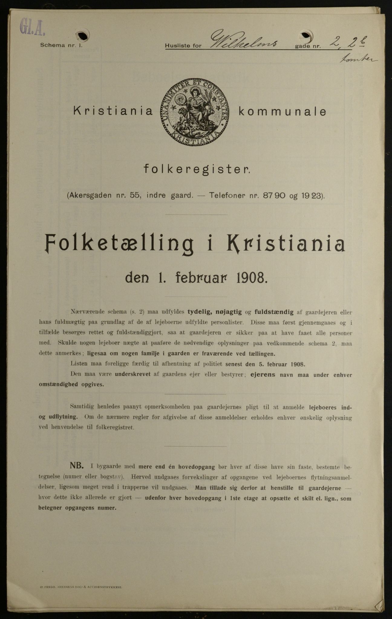 OBA, Kommunal folketelling 1.2.1908 for Kristiania kjøpstad, 1908, s. 115079