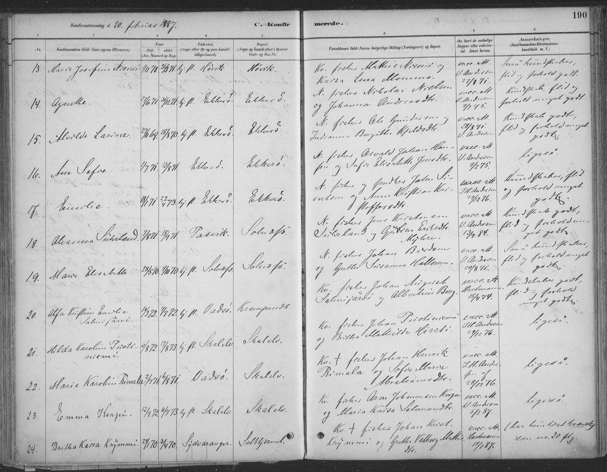 Vadsø sokneprestkontor, AV/SATØ-S-1325/H/Ha/L0009kirke: Ministerialbok nr. 9, 1881-1917, s. 190