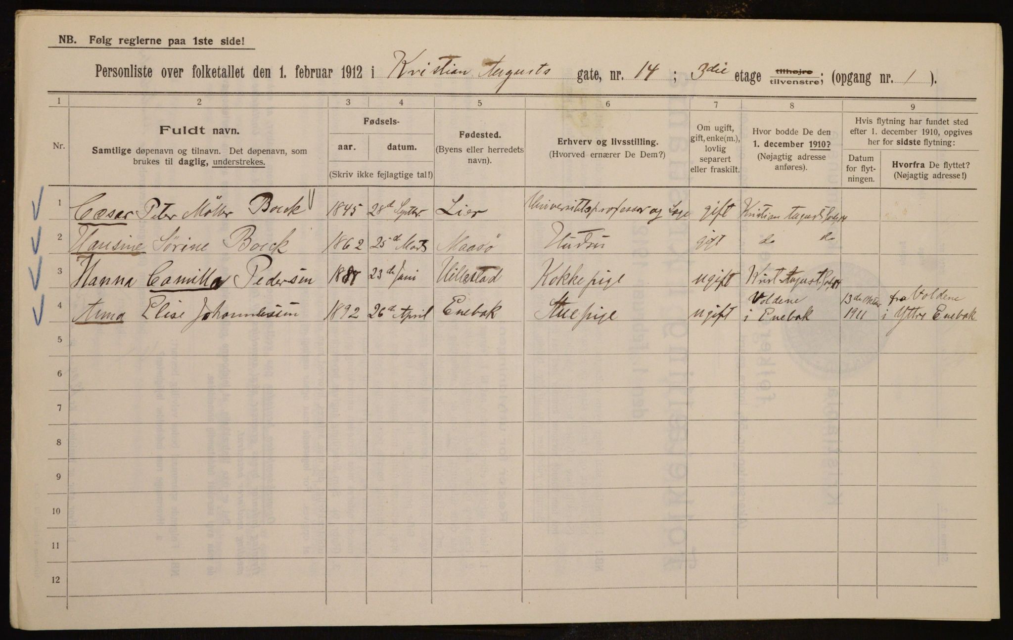 OBA, Kommunal folketelling 1.2.1912 for Kristiania, 1912, s. 54319