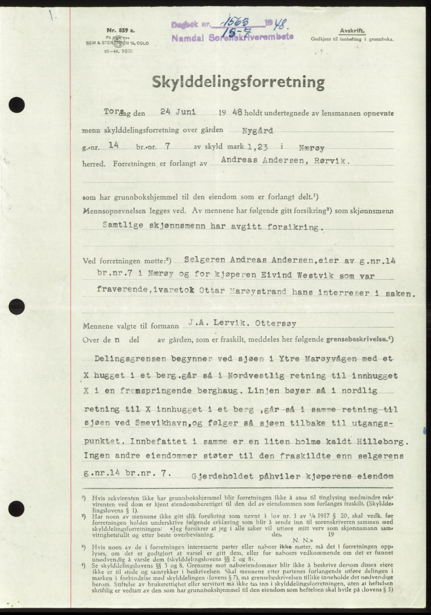 Namdal sorenskriveri, SAT/A-4133/1/2/2C: Pantebok nr. -, 1948-1948, Dagboknr: 1563/1948
