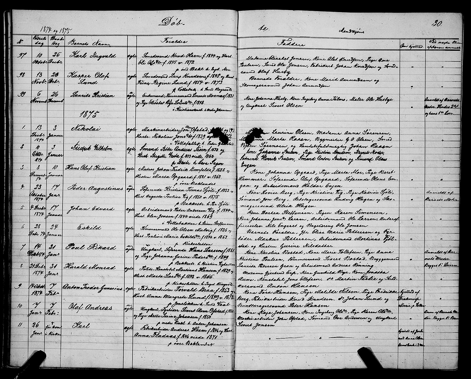 Ministerialprotokoller, klokkerbøker og fødselsregistre - Sør-Trøndelag, SAT/A-1456/604/L0220: Klokkerbok nr. 604C03, 1870-1885, s. 30