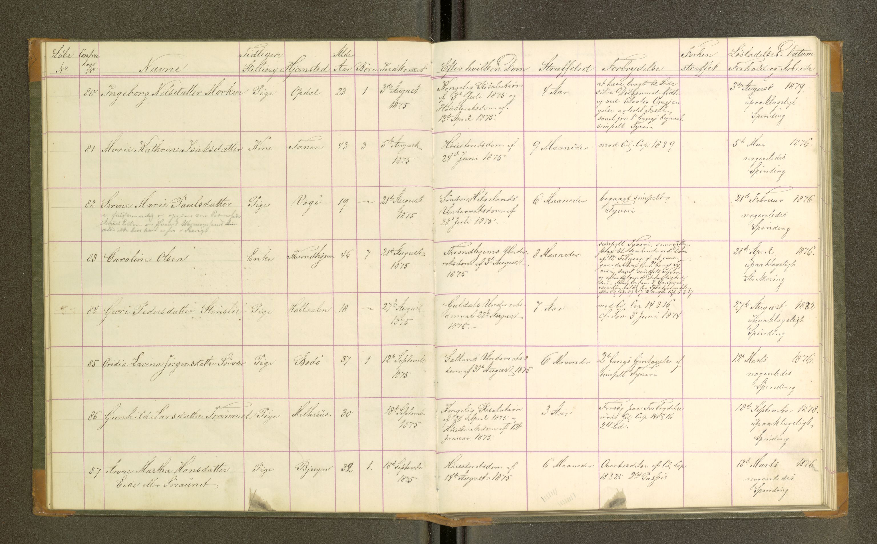 Trondheim tukthus, SAT/A-4619/05/65/L0031: 65.31 Fangeprotokoll, 1875