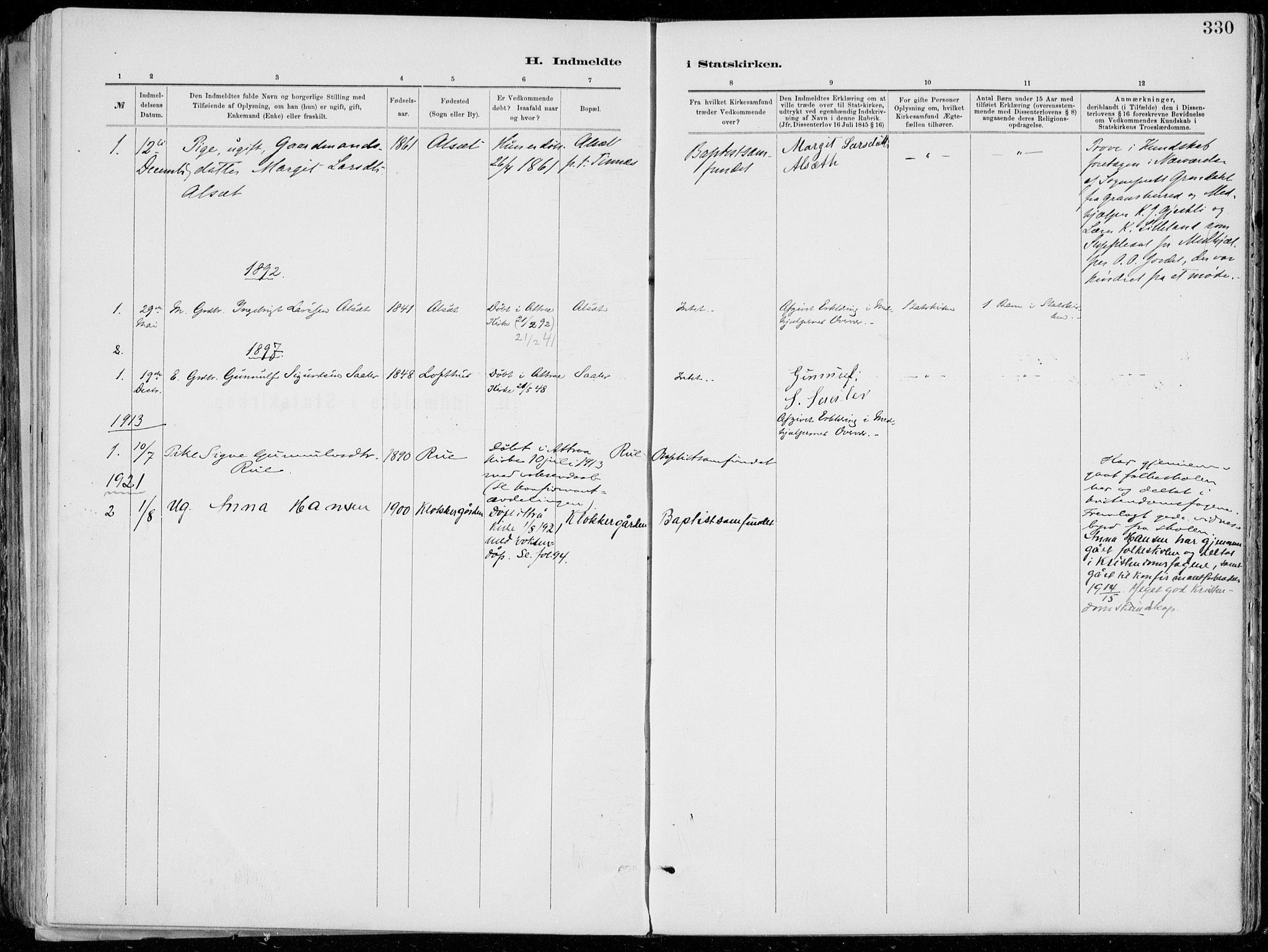 Tinn kirkebøker, AV/SAKO-A-308/F/Fa/L0007: Ministerialbok nr. I 7, 1878-1922, s. 330