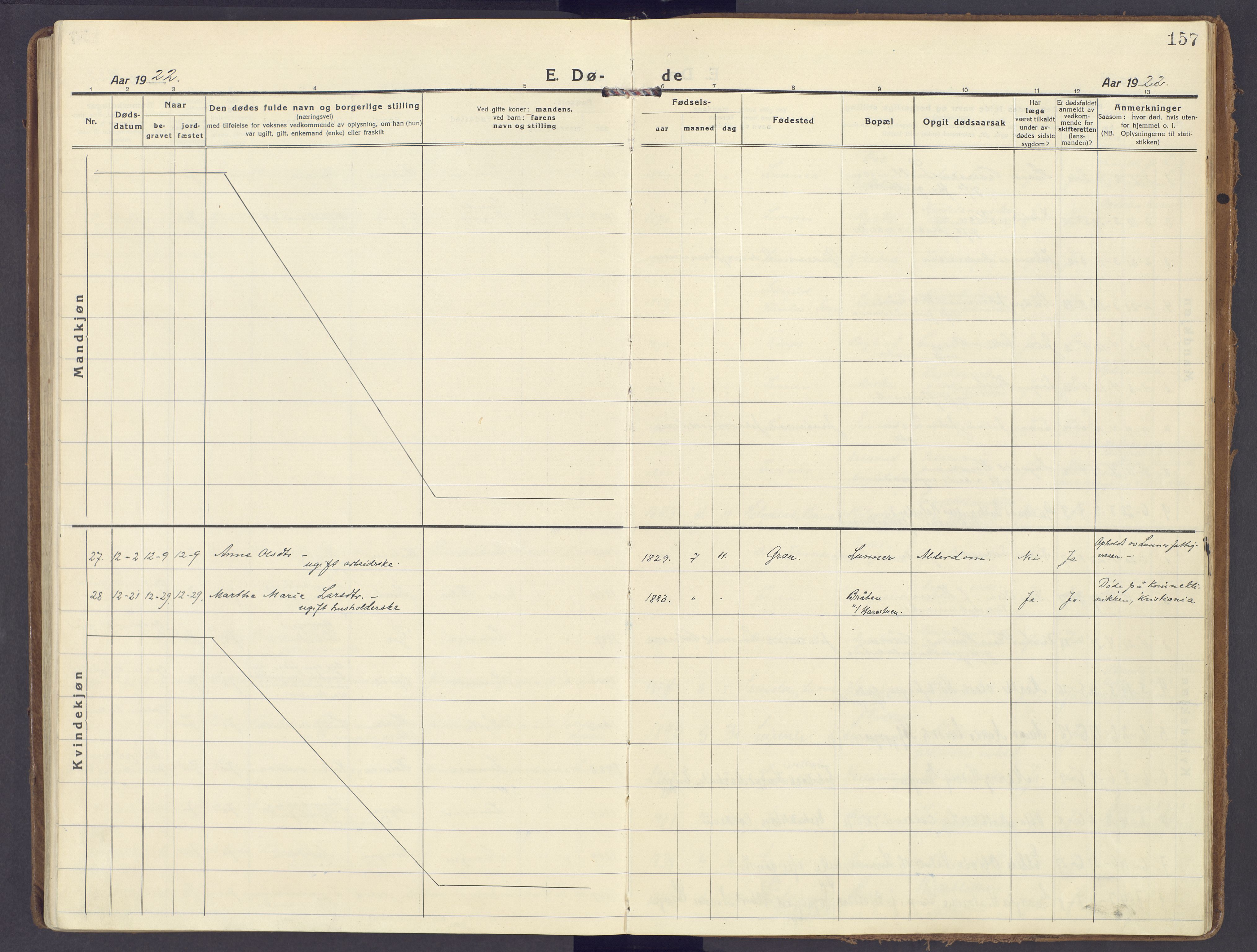 Lunner prestekontor, AV/SAH-PREST-118/H/Ha/Haa/L0002: Ministerialbok nr. 2, 1922-1931, s. 157